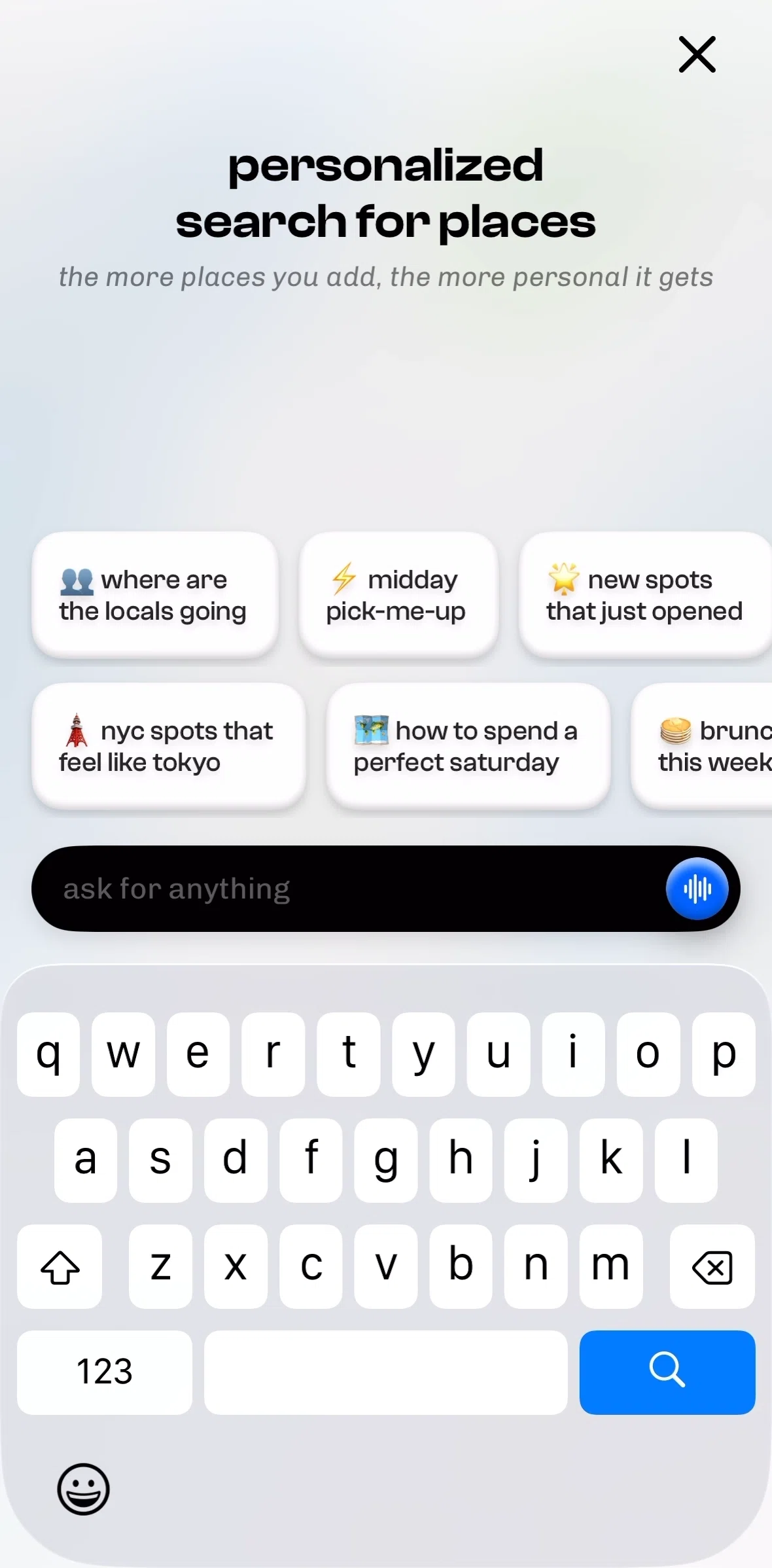 corner Screen screen in the Searching Corner (audio input) flow