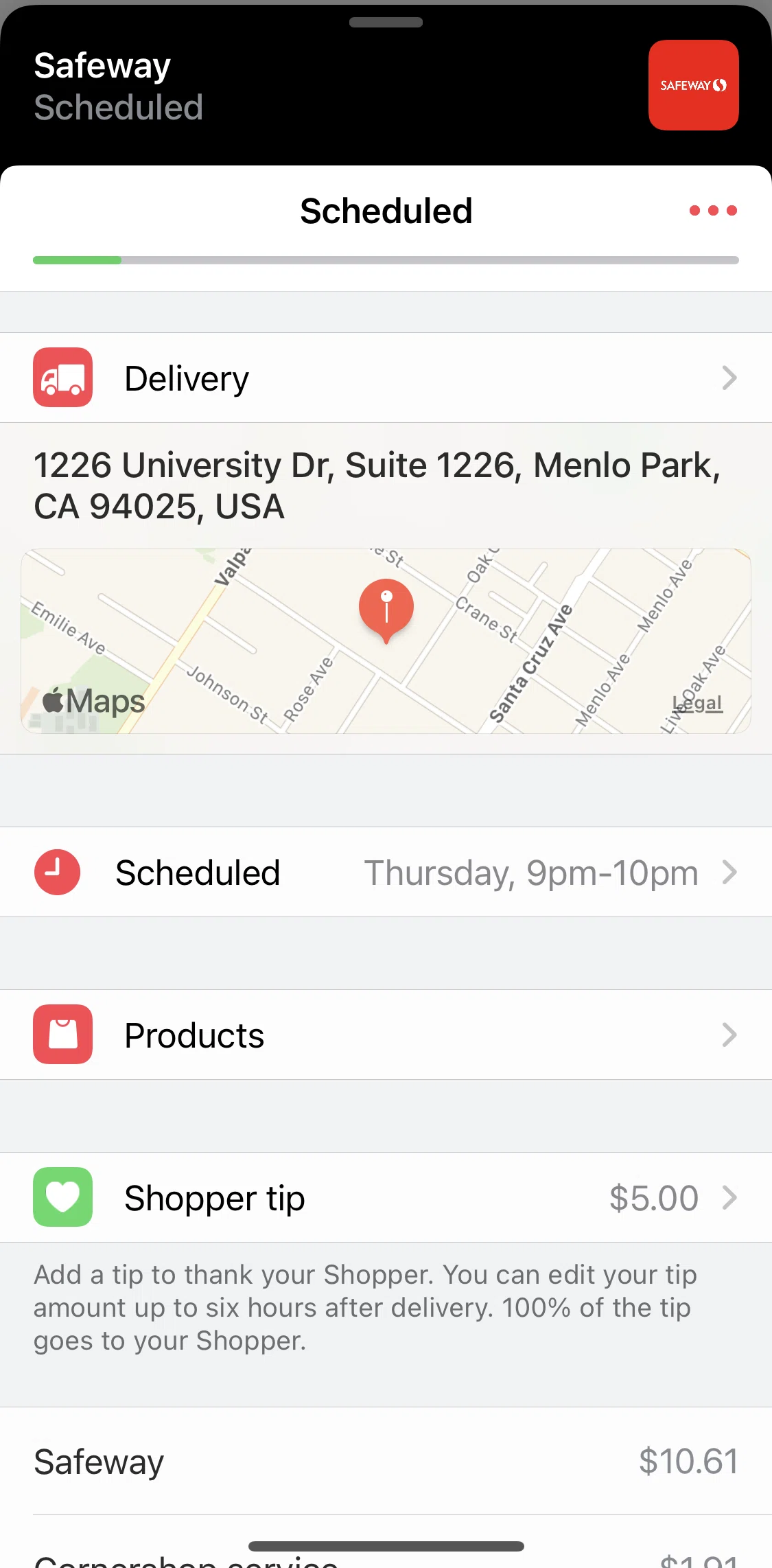 Cornershop Screen screen in the Cancelling an order flow