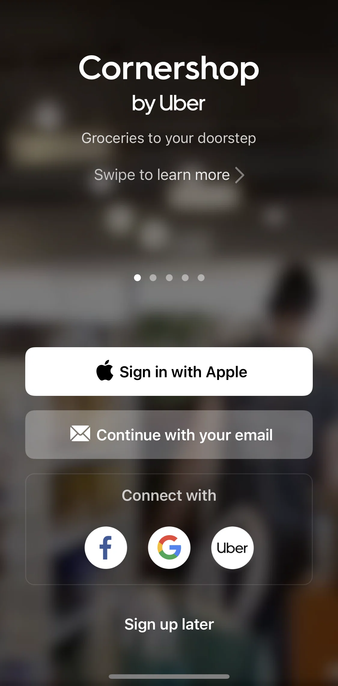 Cornershop Screen screen in the Logging in flow
