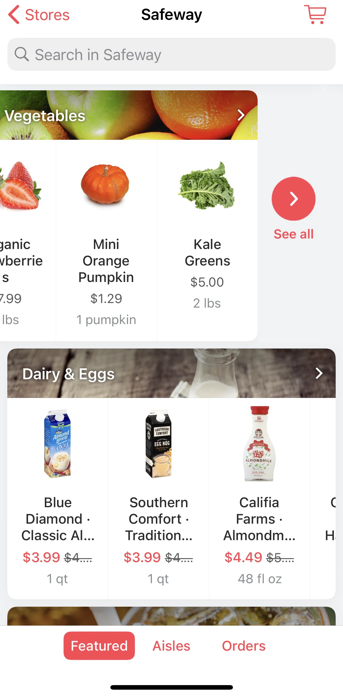 Cornershop Screen screen in the See all fruits & vegetables flow