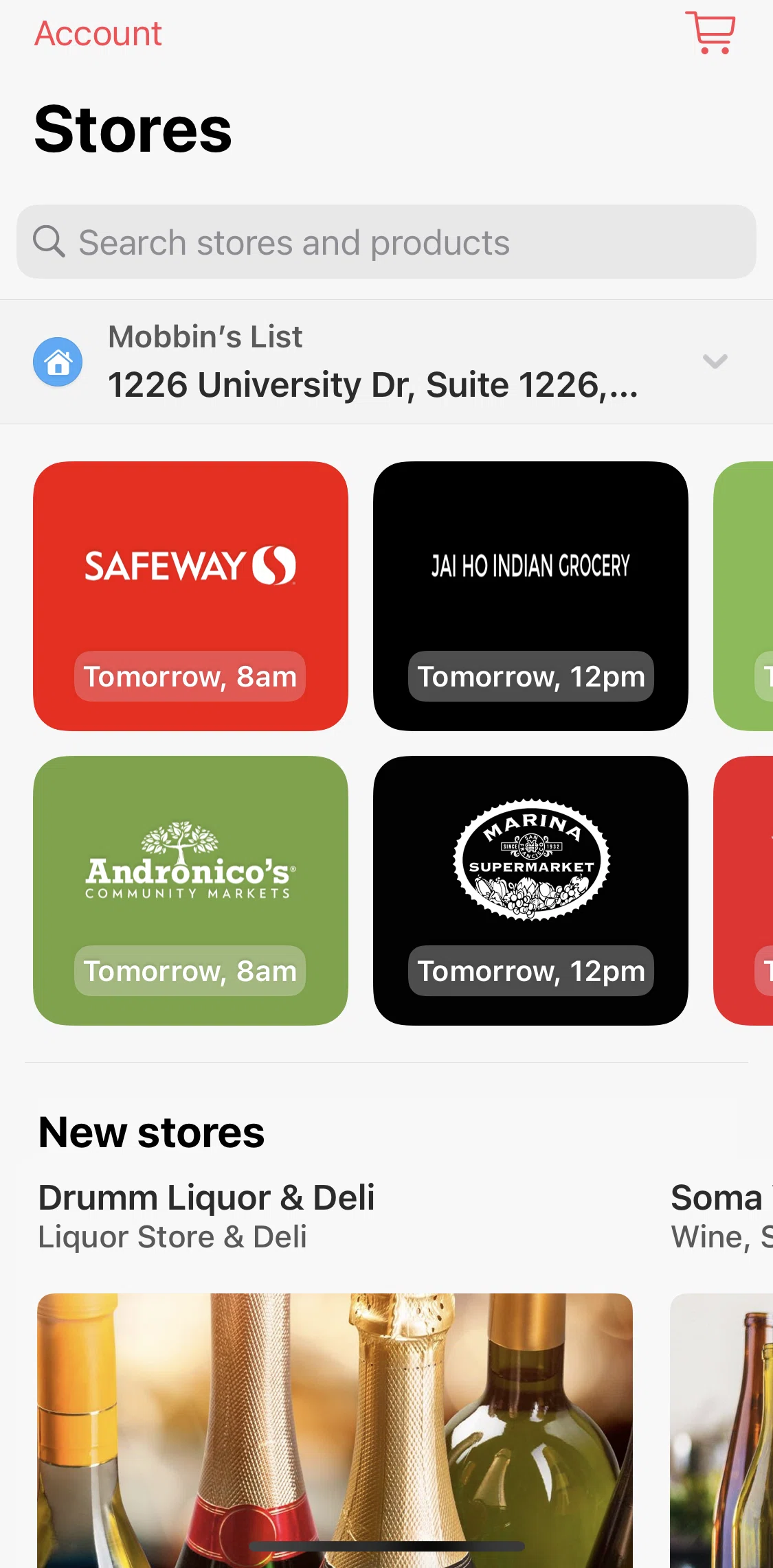 Cornershop Screen screen in the Stores flow