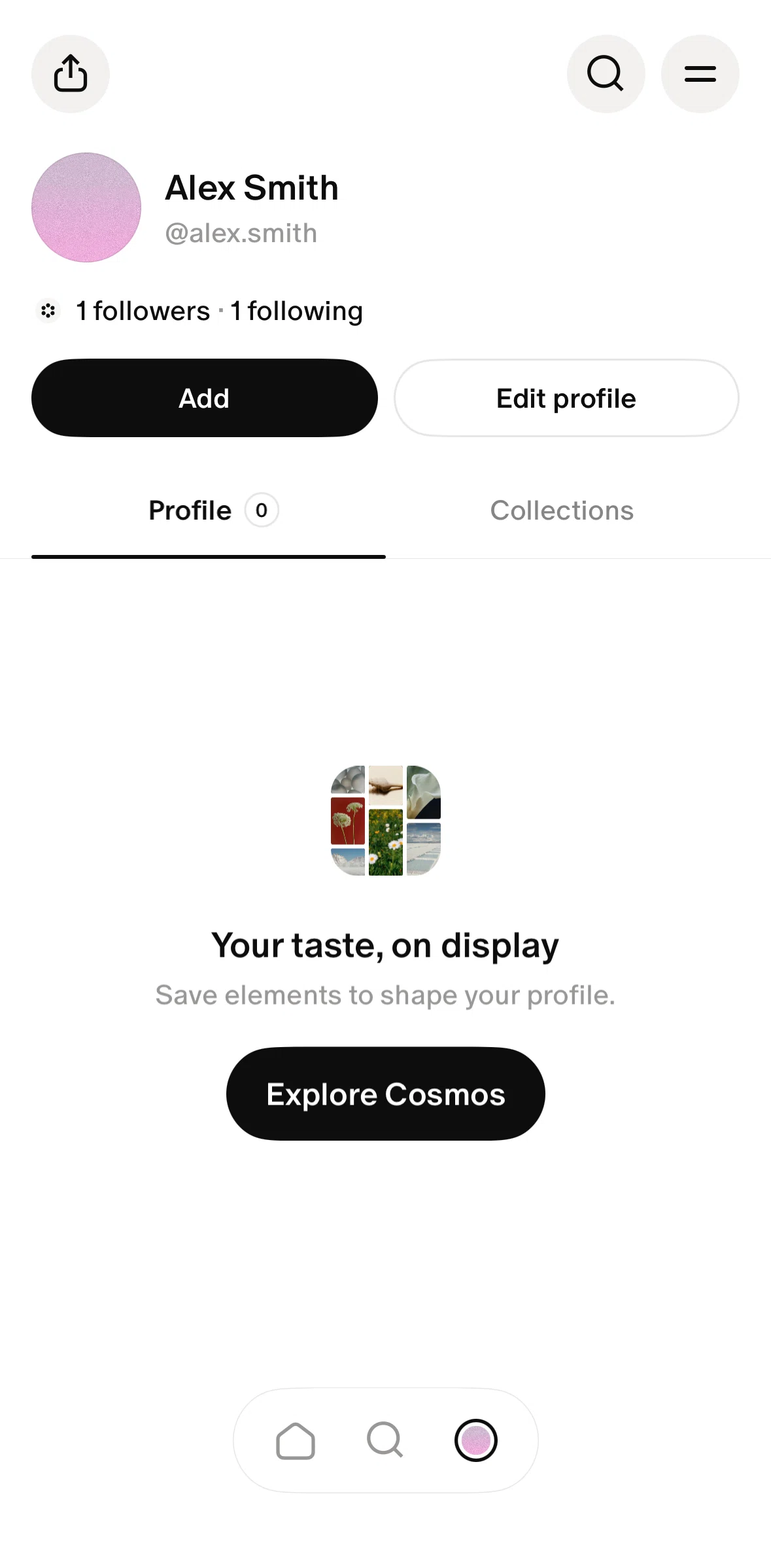 Cosmos Screen screen in the Editing profile flow