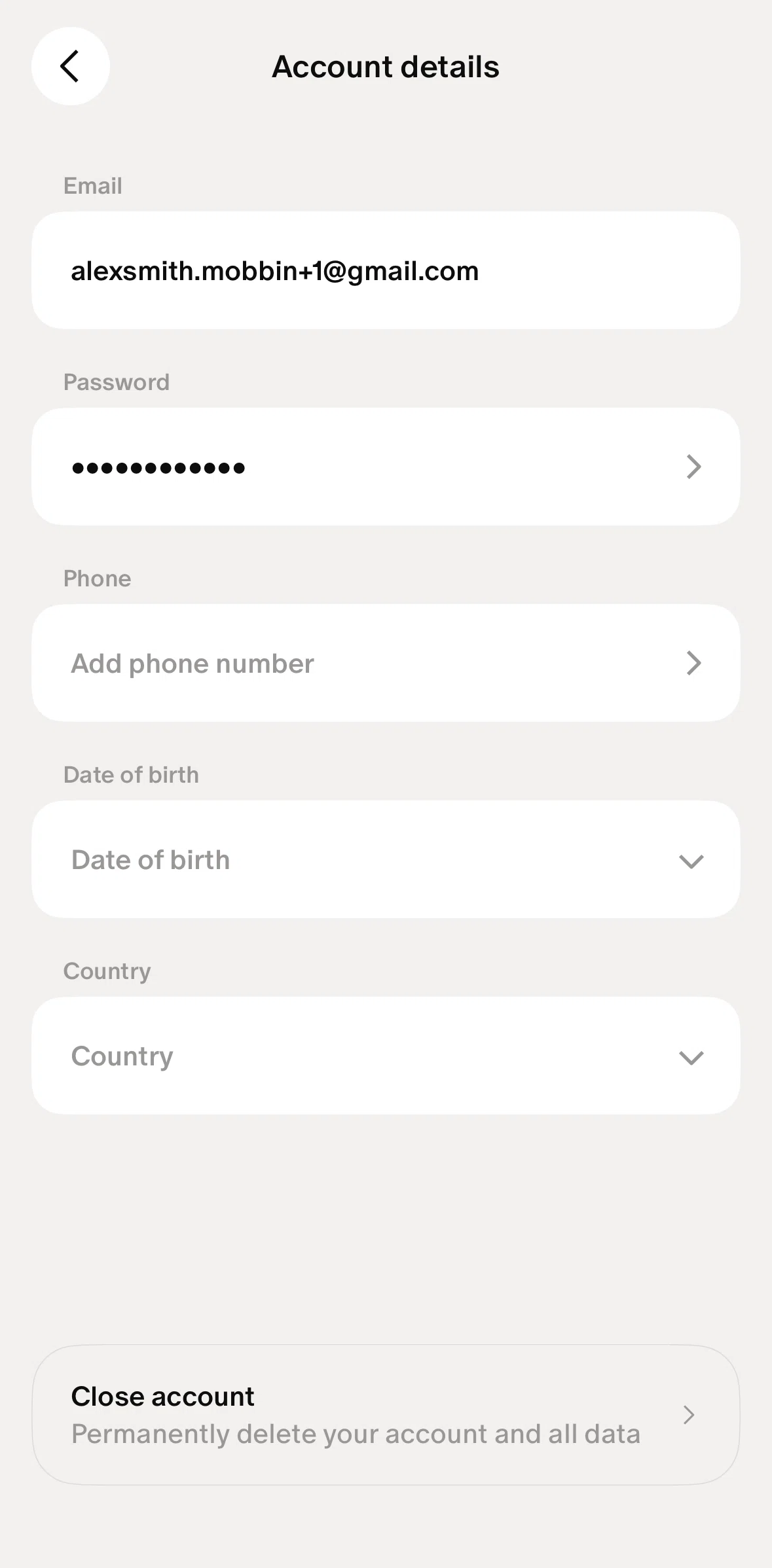 Cosmos Screen screen in the Updating password flow