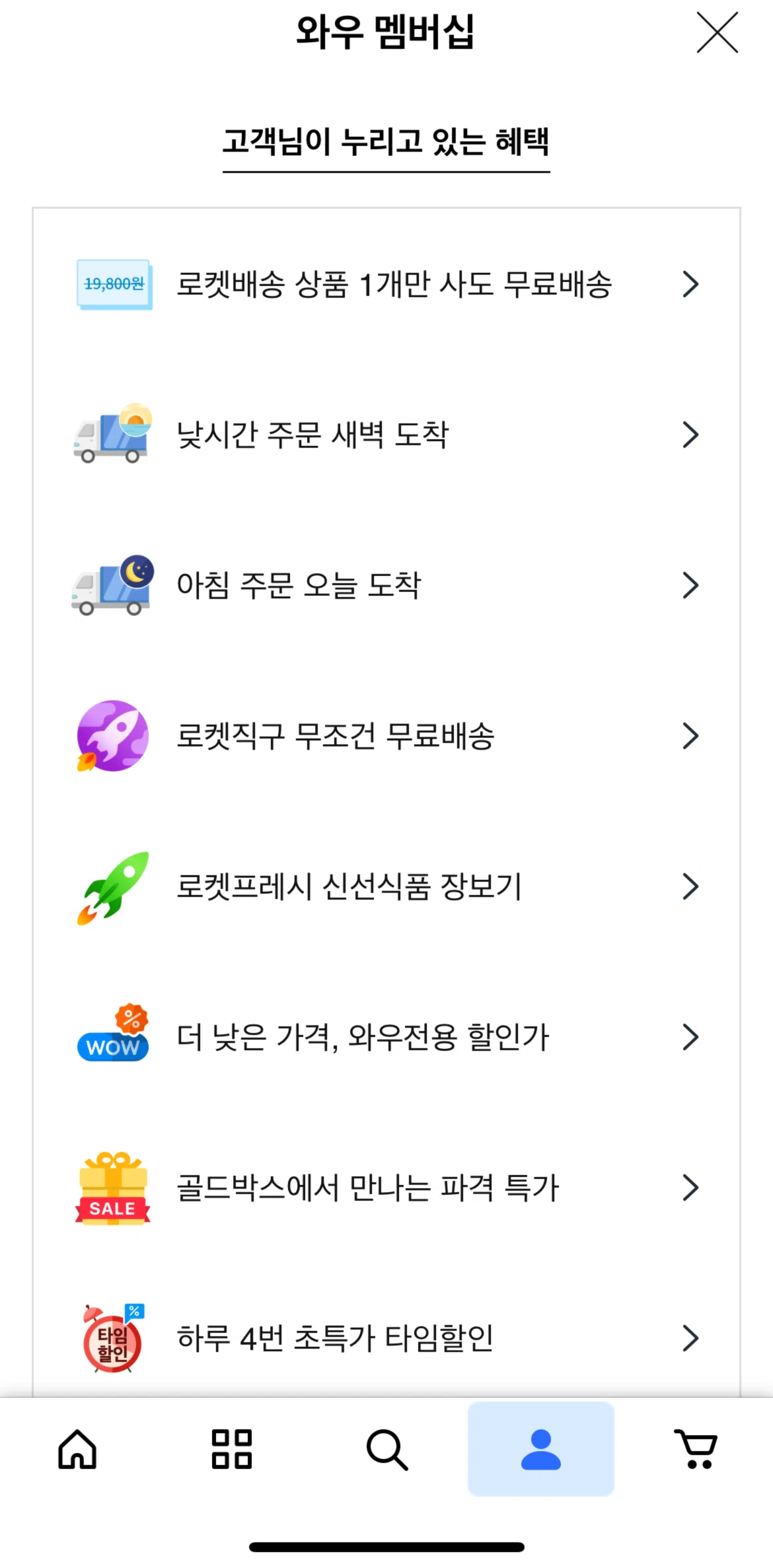 Coupang Screen screen in the Benefits information flow