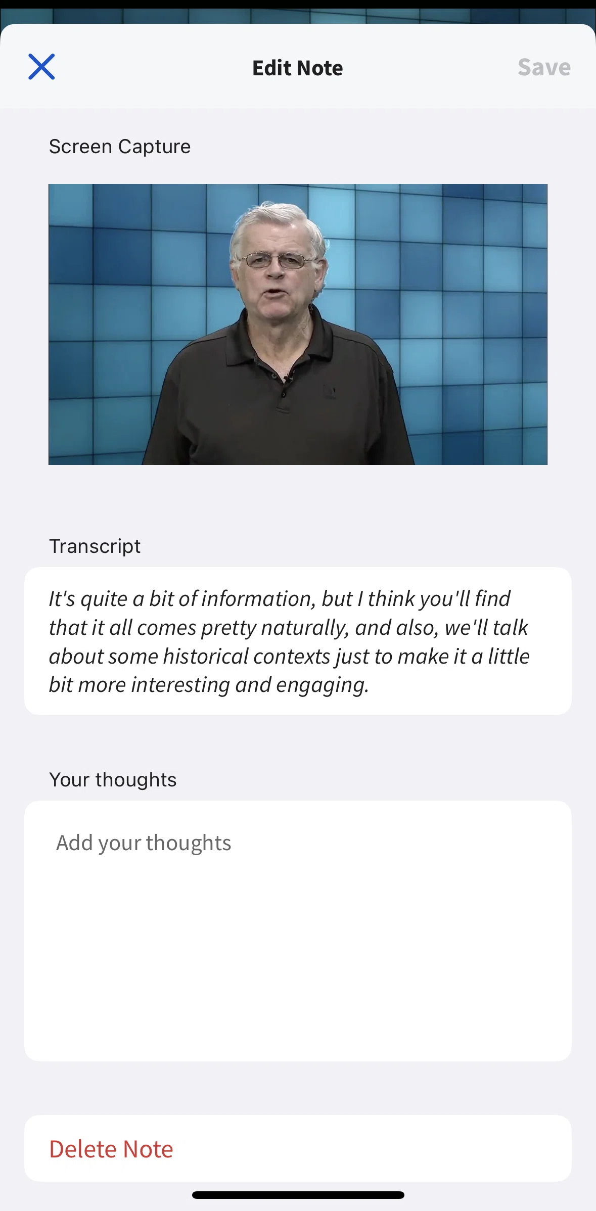 Coursera Screen screen in the Editing a note flow
