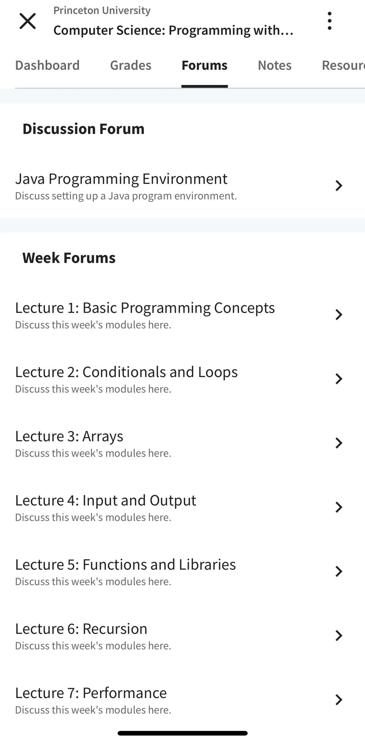 Coursera Screen screen in the Forum thread flow