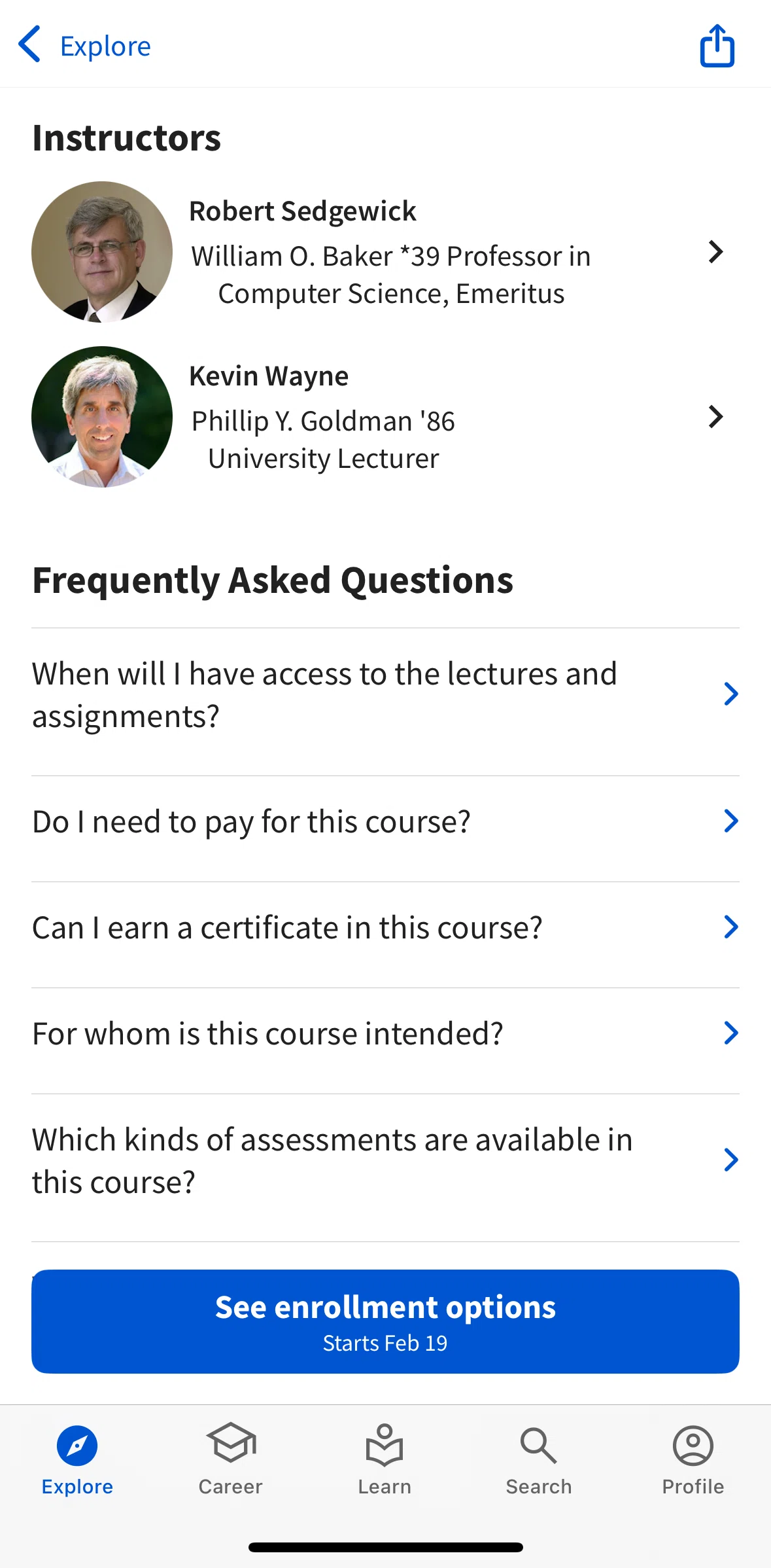 Coursera Screen screen in the Instructor detail flow