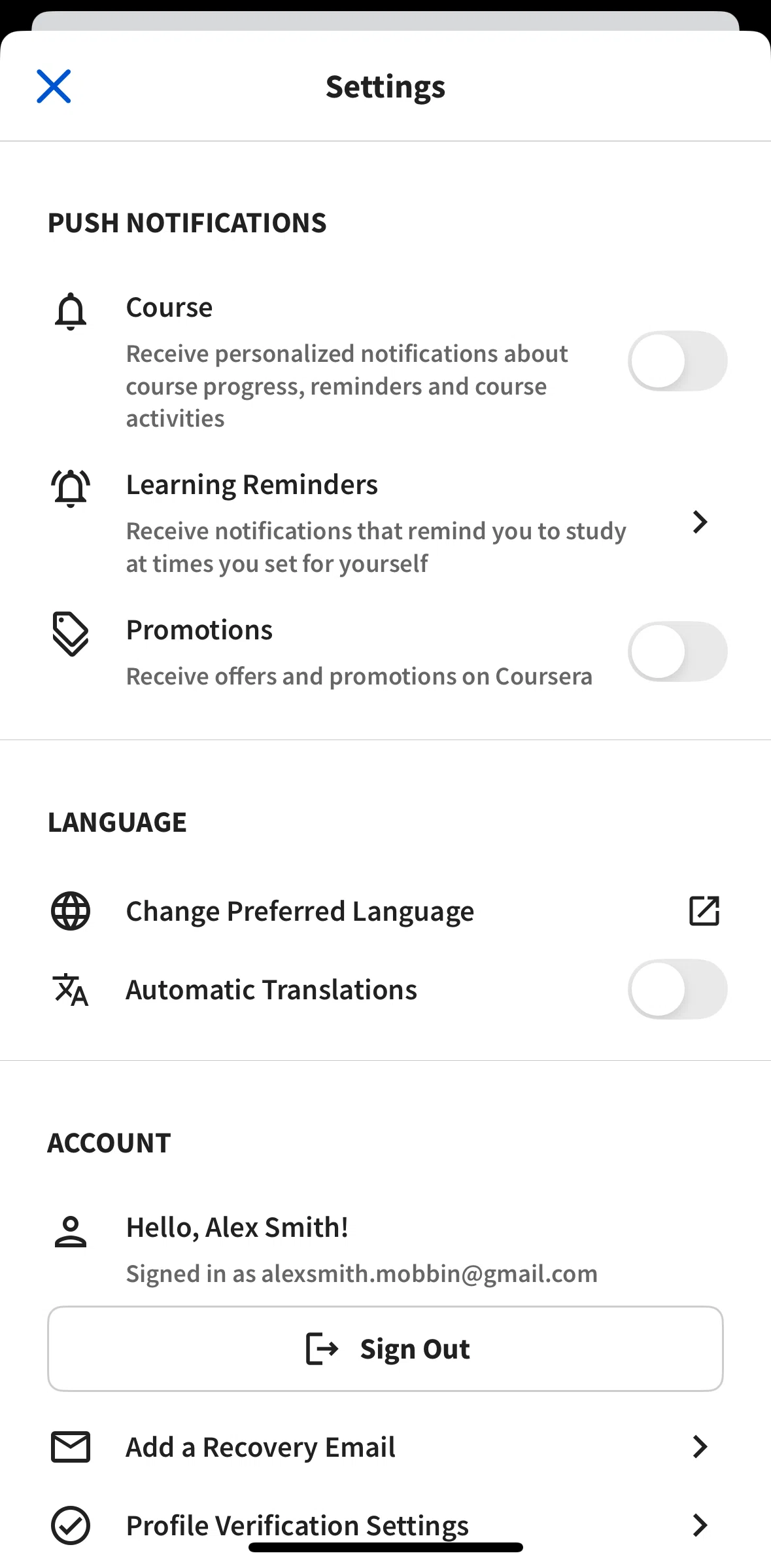Coursera Screen screen in the Logging out flow