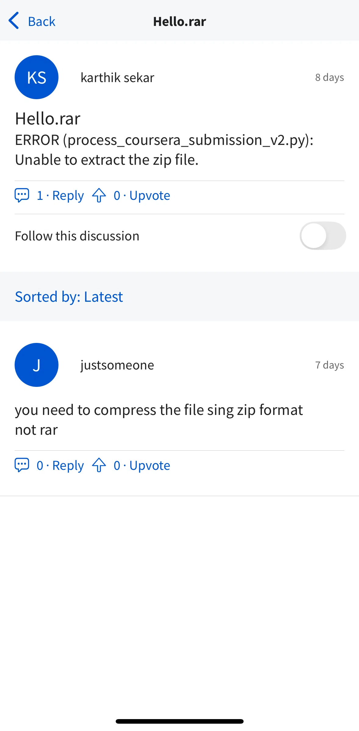 Coursera Screen screen in the Replying to a post flow