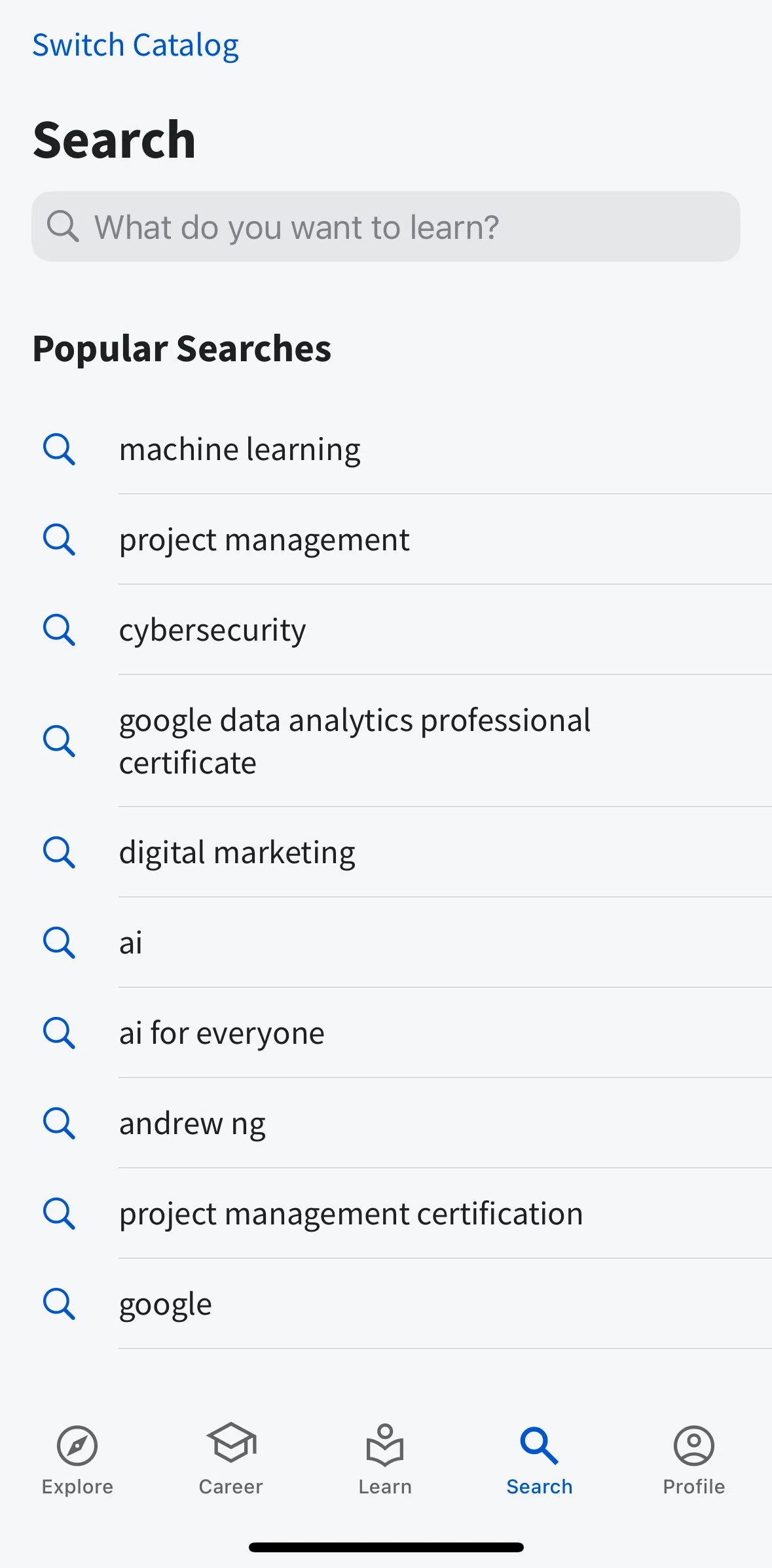 Coursera Screen screen in the Searching Coursera flow
