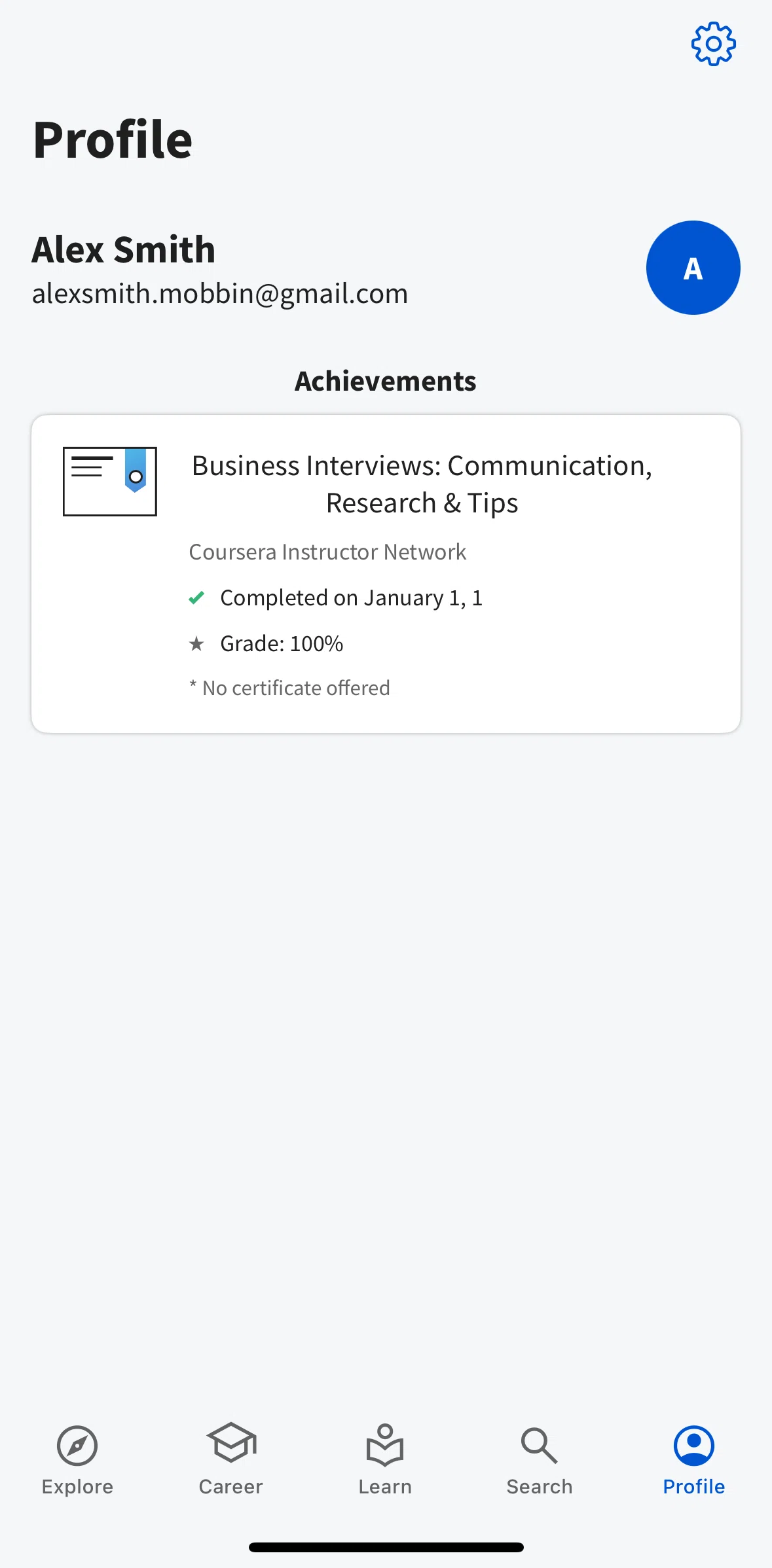 Coursera Screen screen in the Settings flow