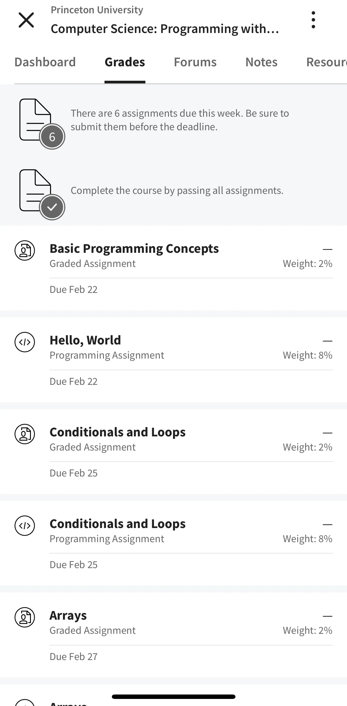 Coursera Screen screen in the Starting an assignment flow