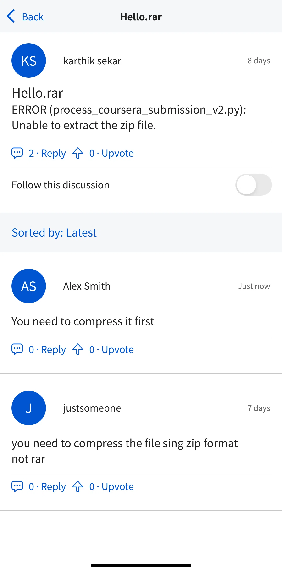 Coursera Screen screen in the Upvoting a post flow