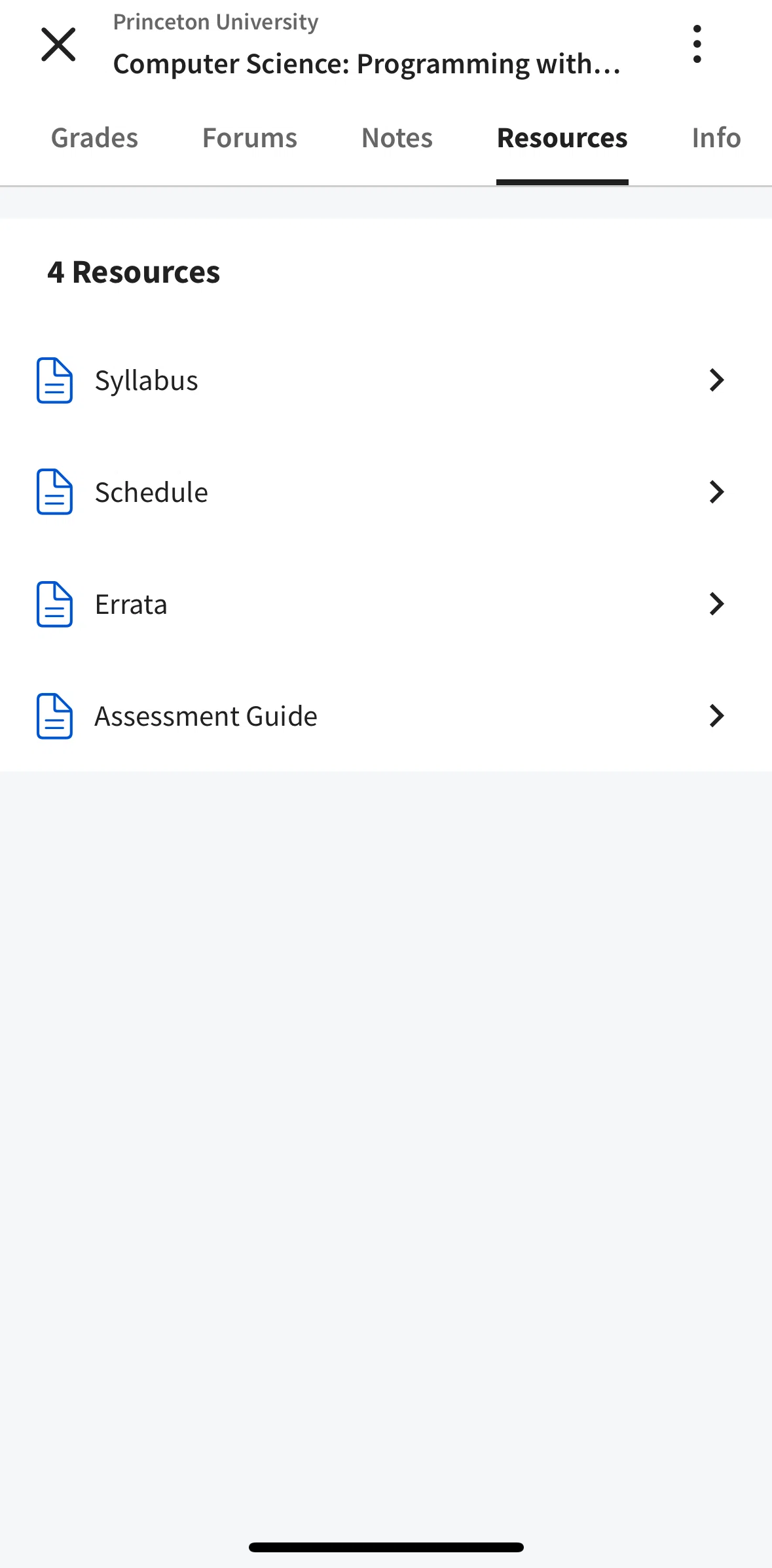 Coursera Screen screen in the View a resource flow