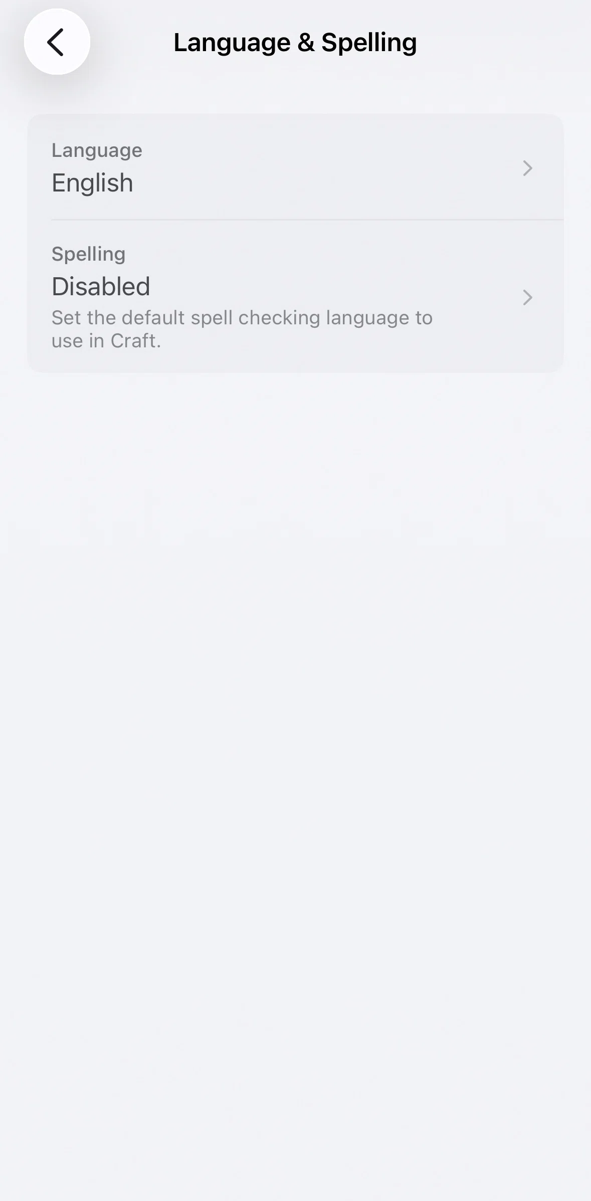 Craft Screen 1 screen in the Changing language flow