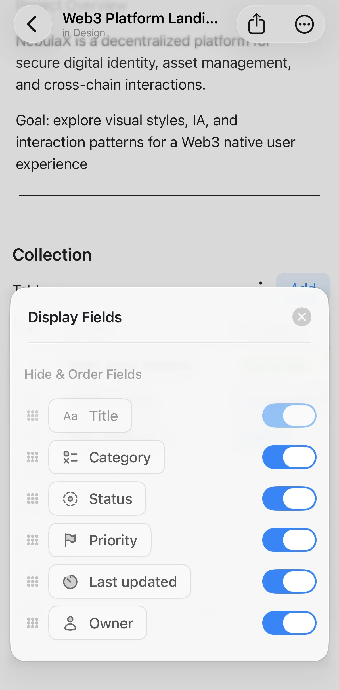 Craft Screen 1 screen in the Reordering fields flow