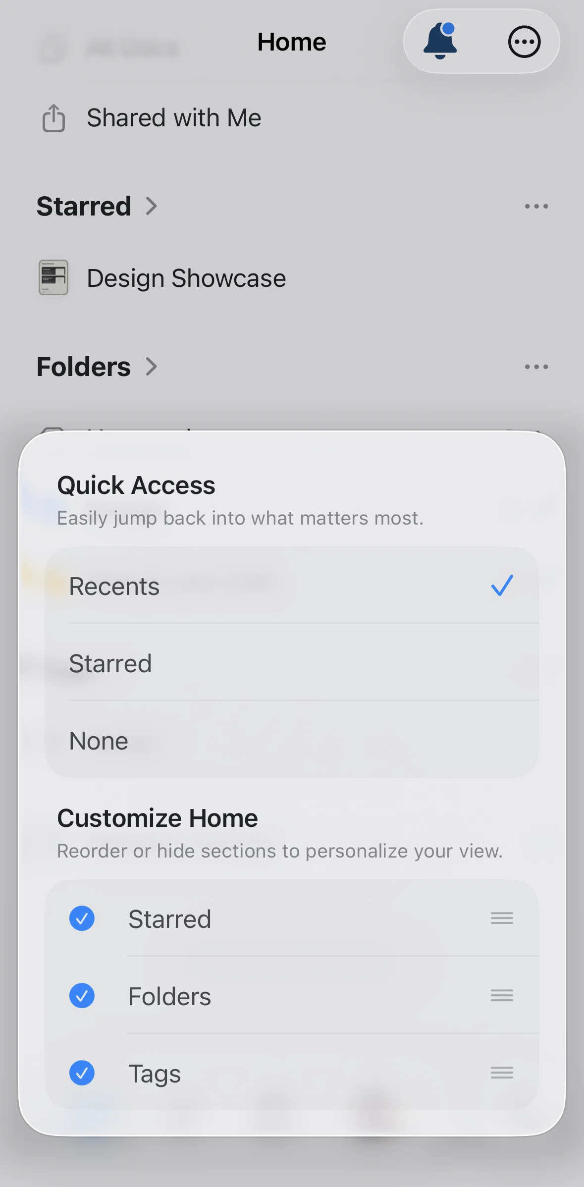 Craft Screen 1 screen in the Reordering sections flow
