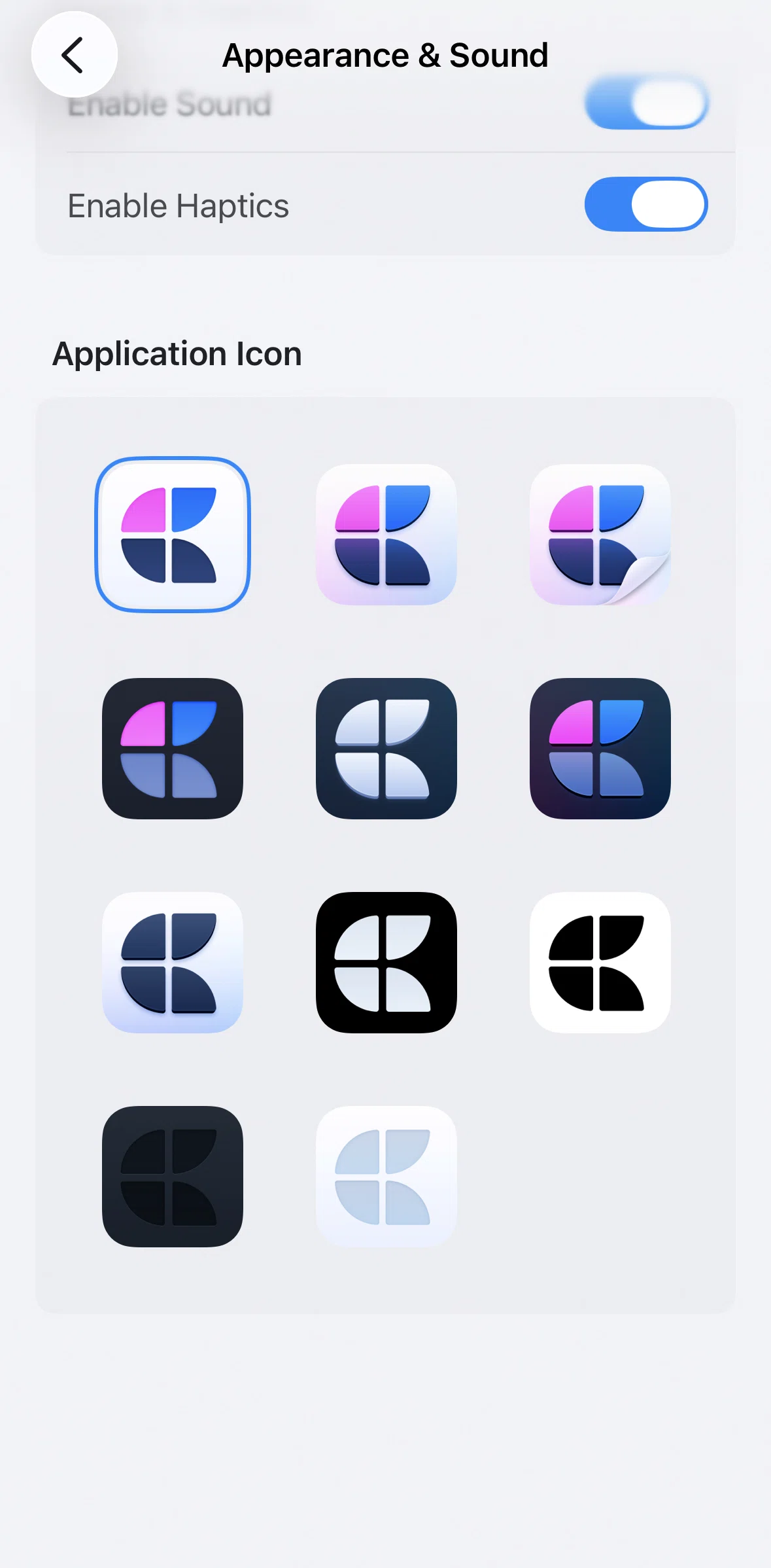 Craft Screen 1 screen in the Updating an application icon flow