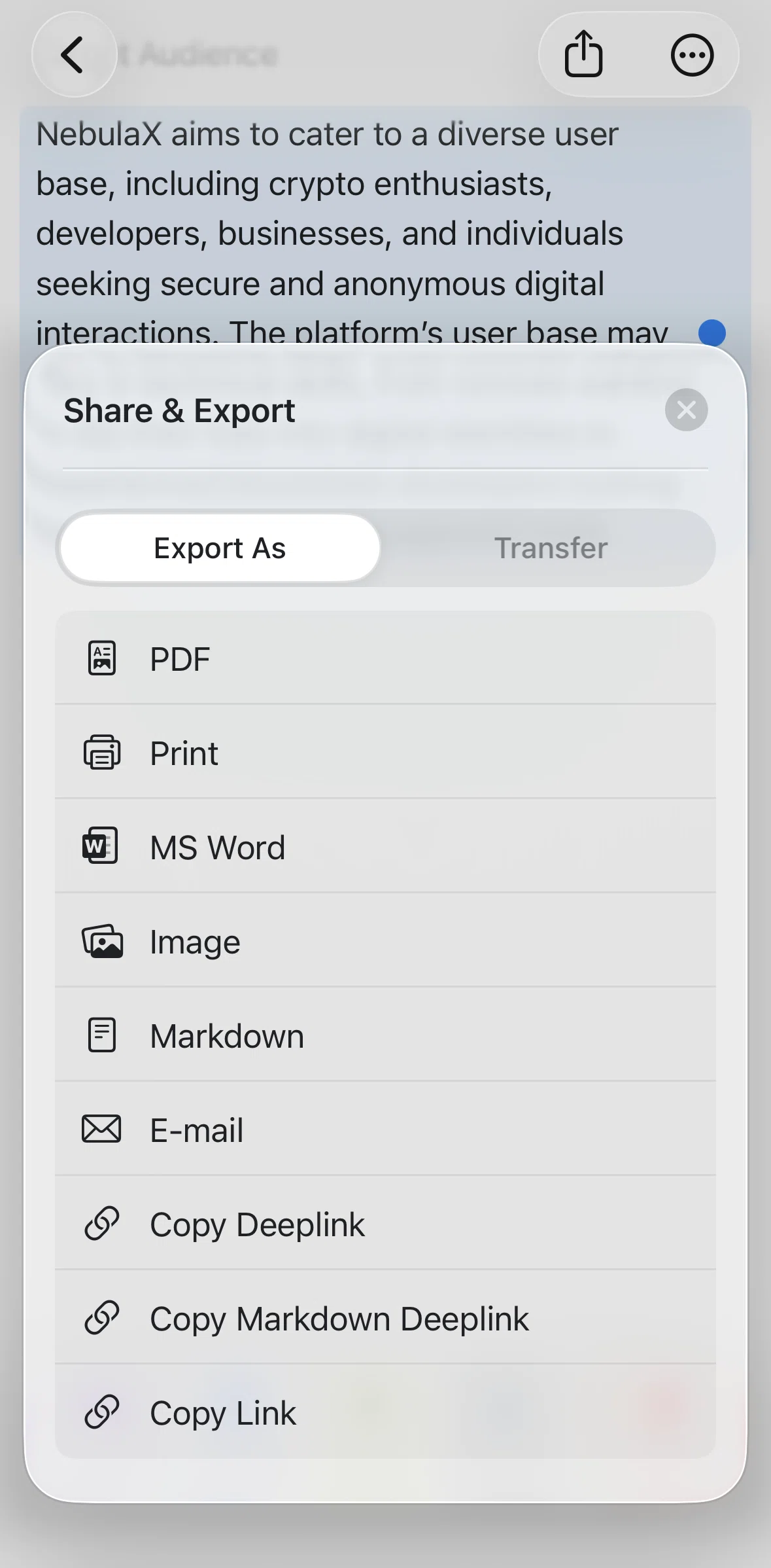 Craft Screen 1 screen in the Updating export settings flow