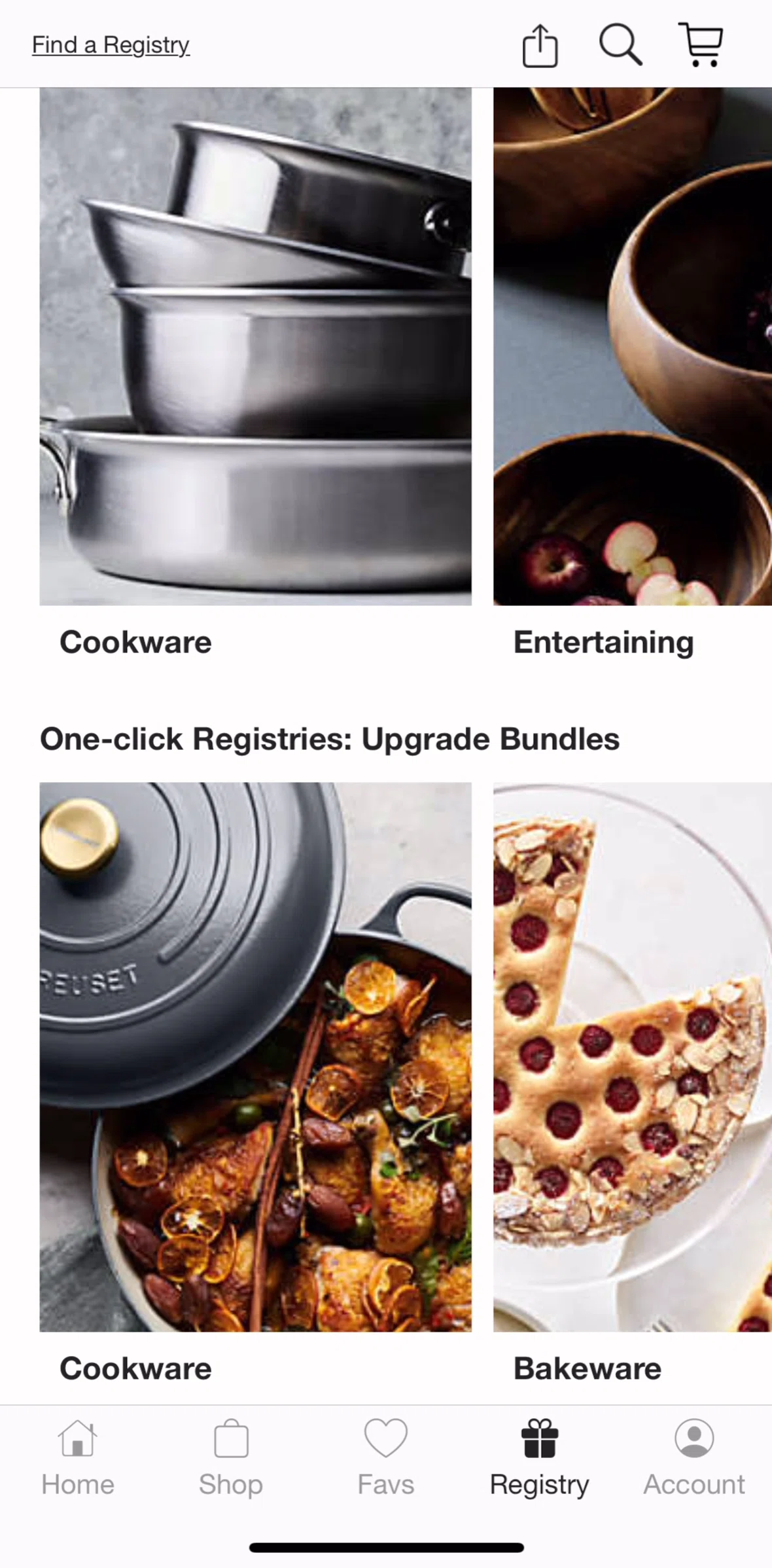Crate & Barrel Screen screen in the Adding an item to registry flow