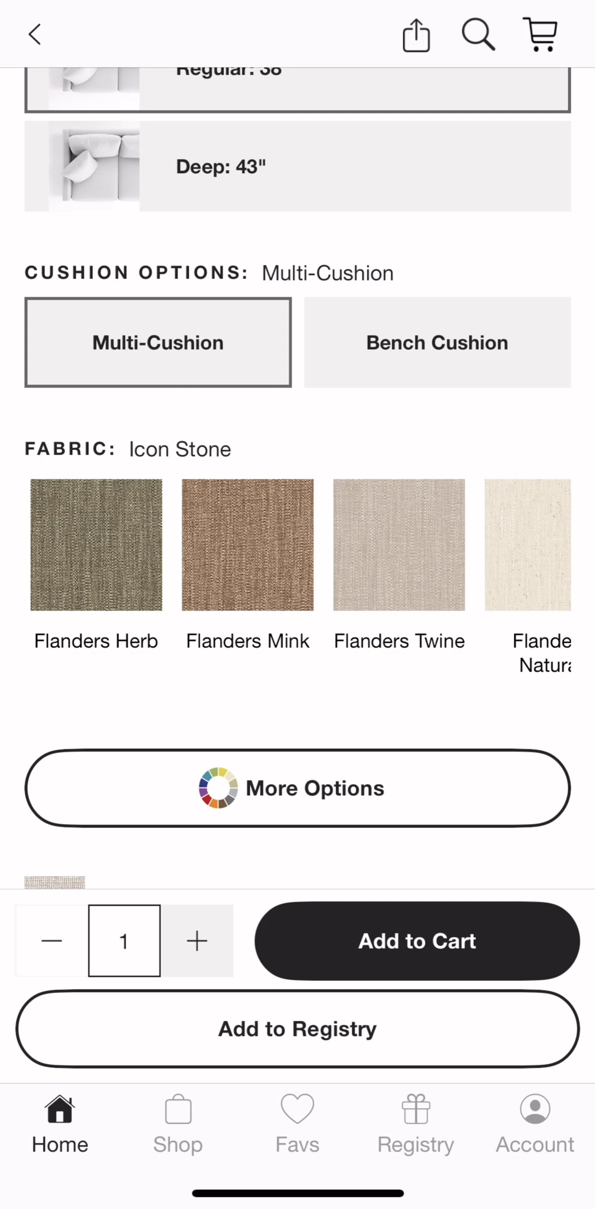 Crate & Barrel Screen screen in the Adding more options flow