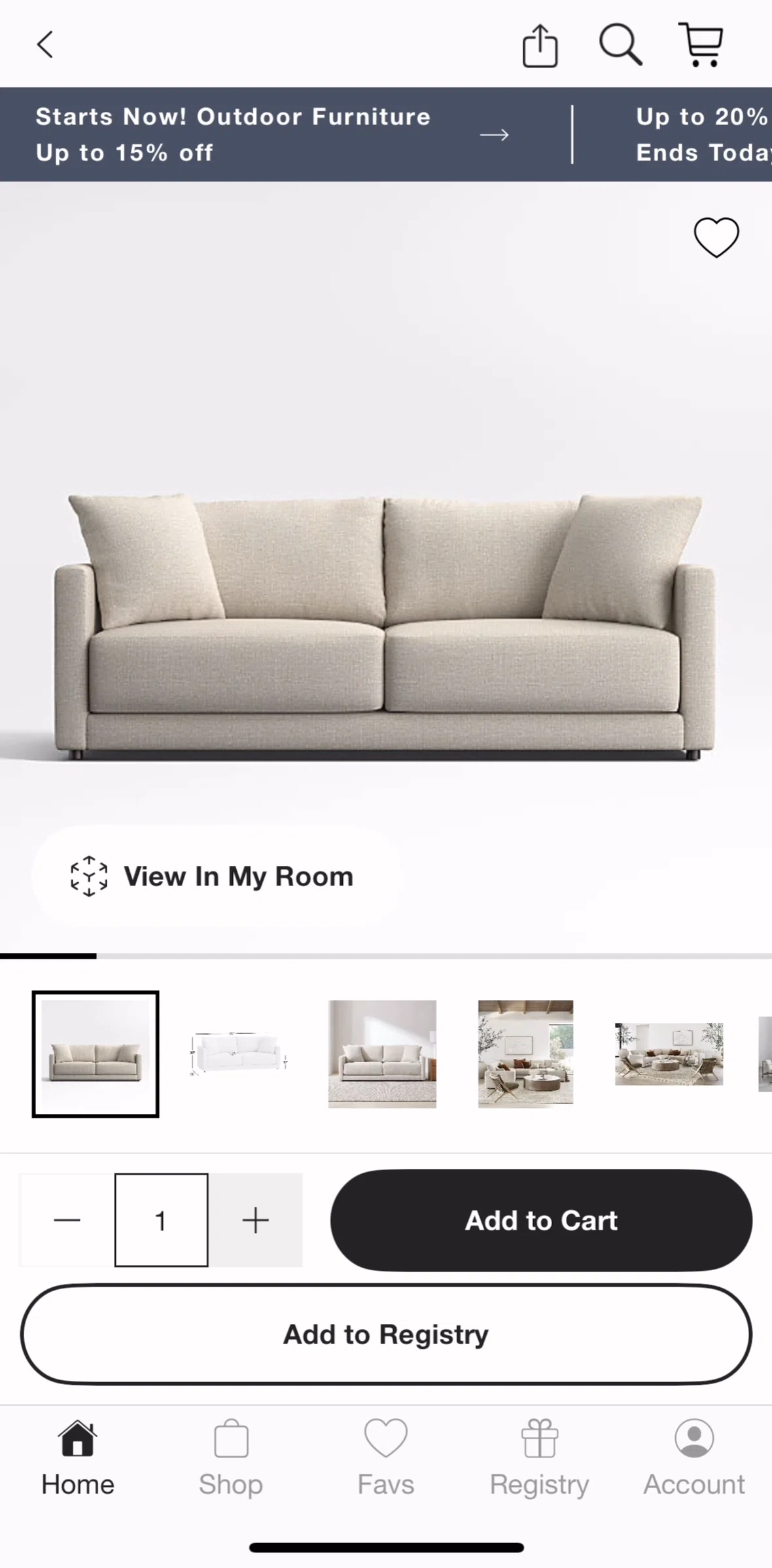 Crate & Barrel Screen screen in the AR view flow