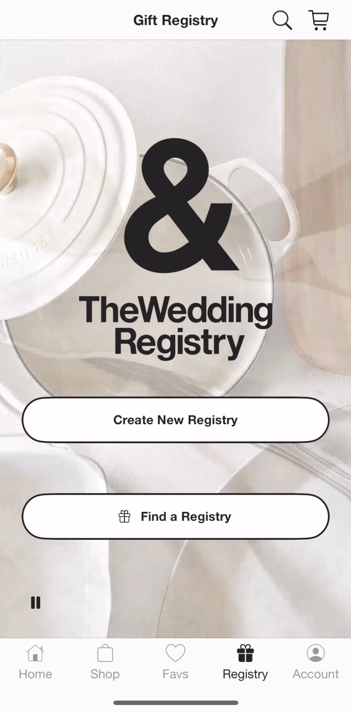 Crate & Barrel Screen screen in the Creating a registry flow