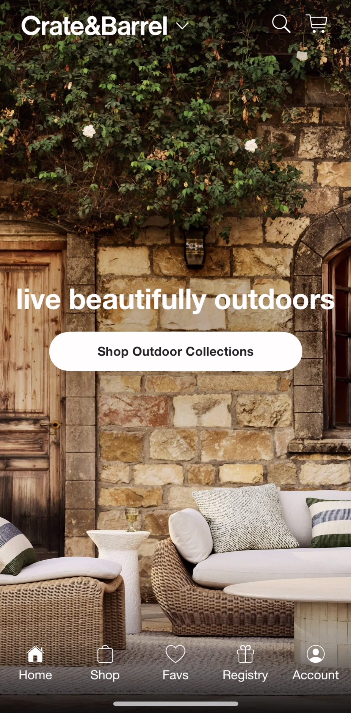 Crate & Barrel Screen screen in the Home flow