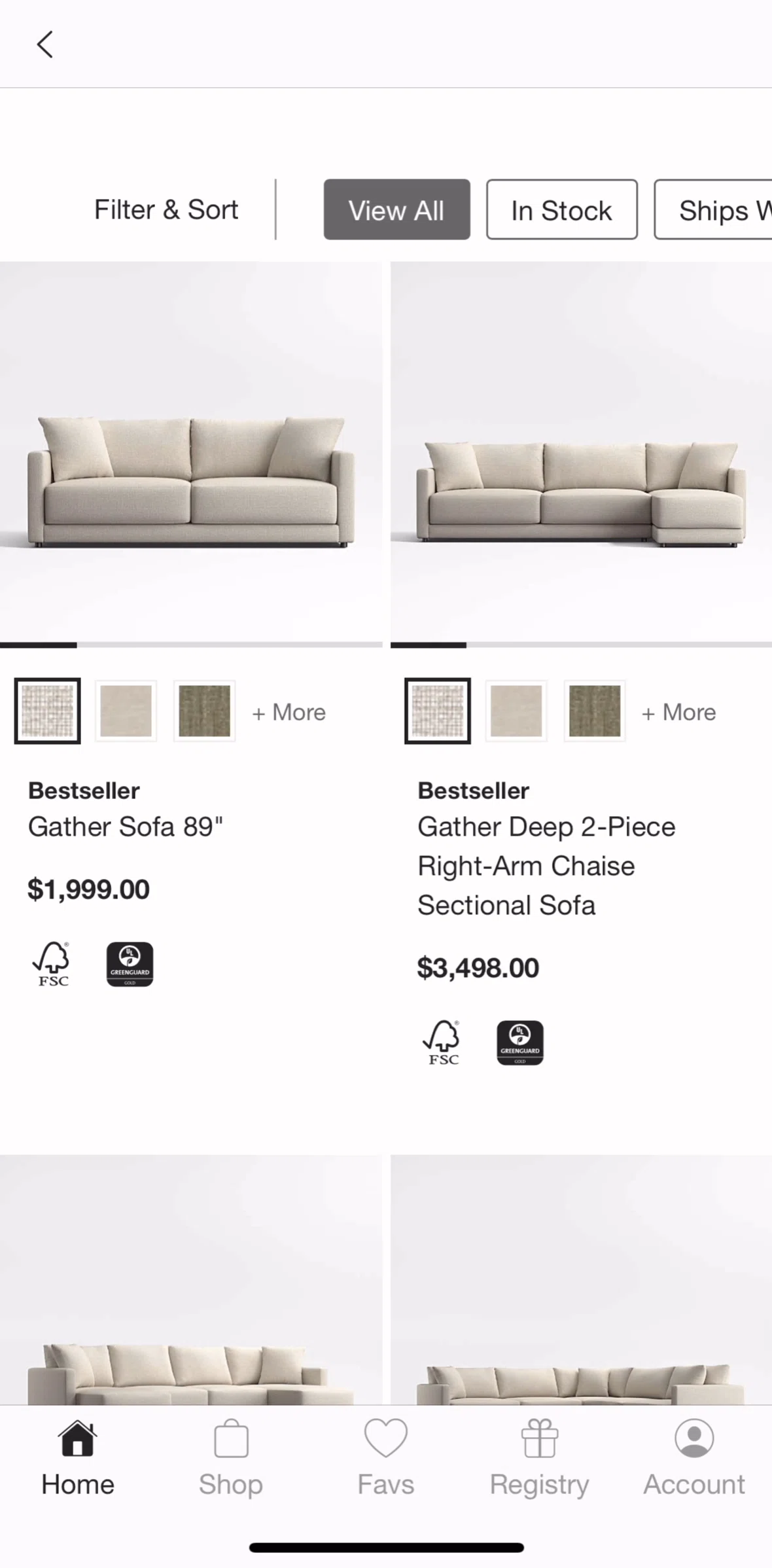 Crate & Barrel Screen screen in the Product details flow