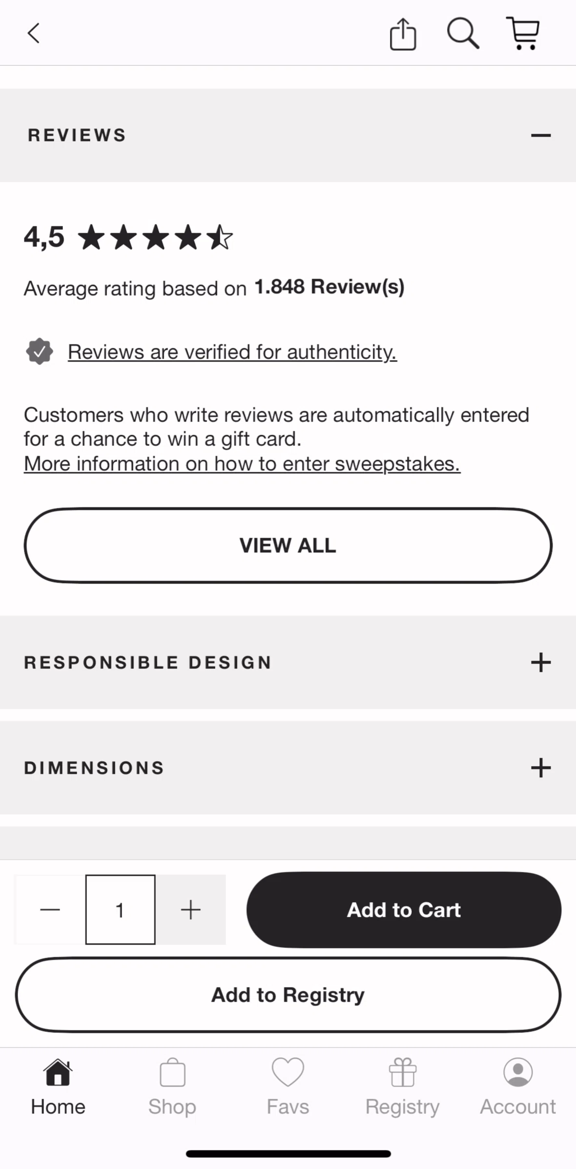 Crate & Barrel Screen screen in the Reviews flow