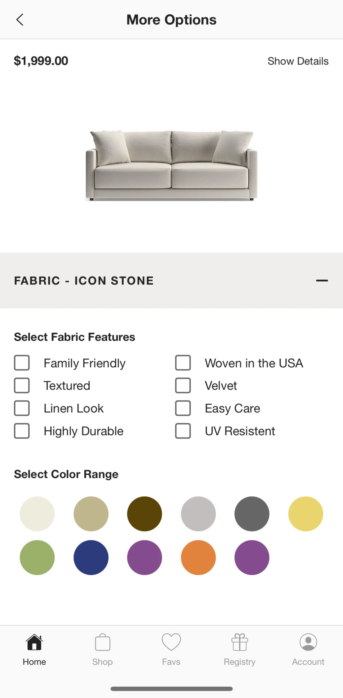 Crate & Barrel Screen screen in the Summary details flow