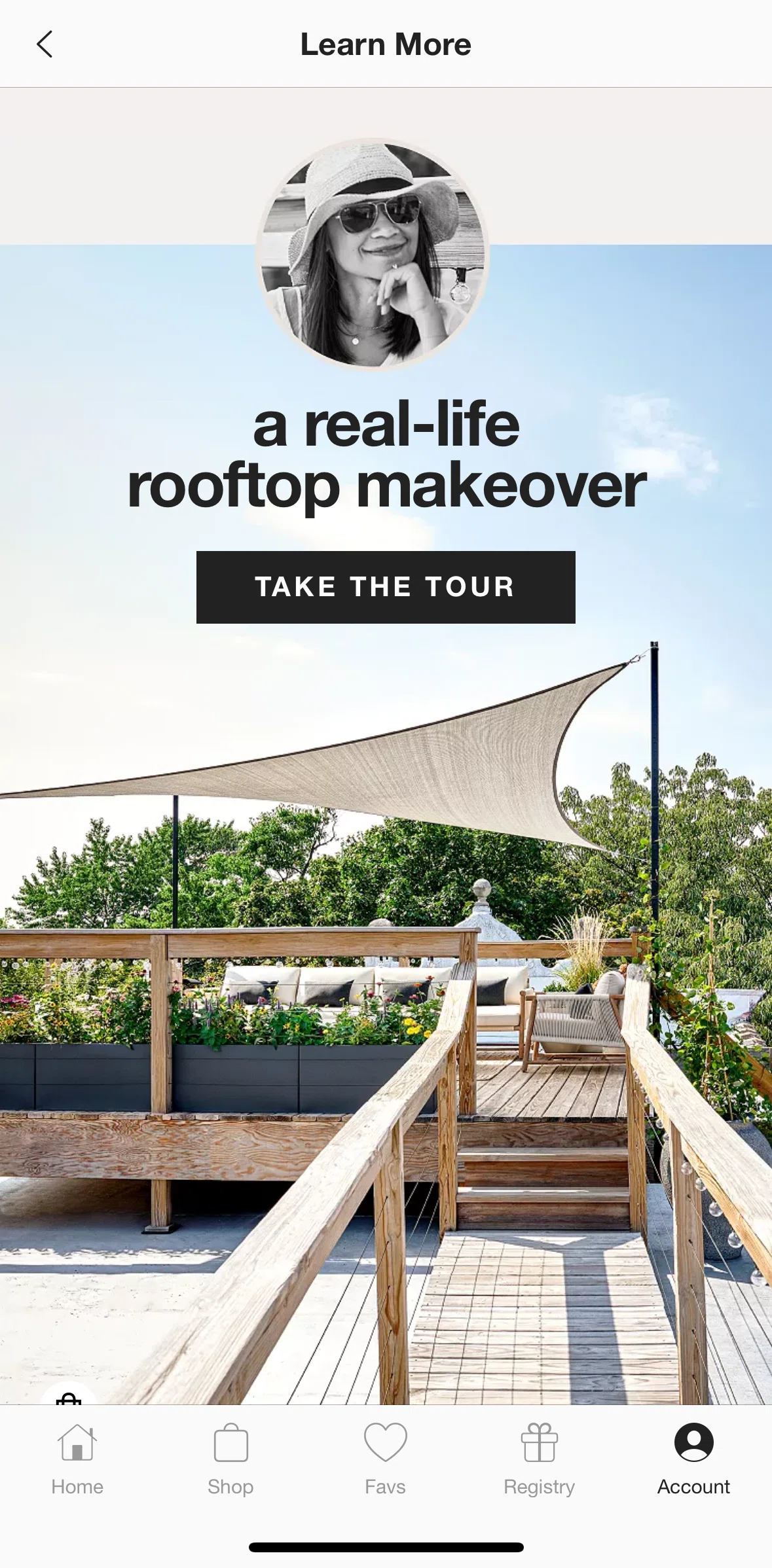 Crate & Barrel Screen screen in the Take a tour flow