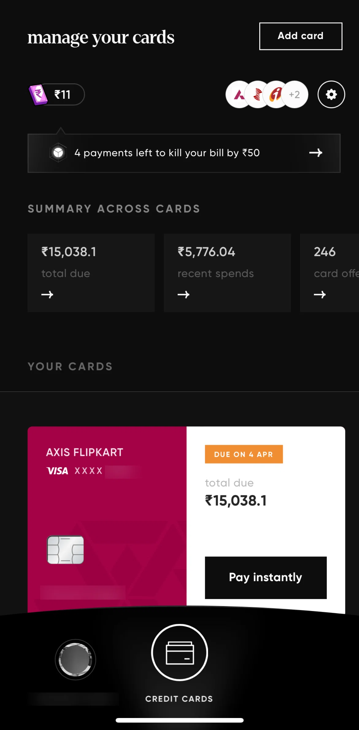 Cred Screen screen in the Adding a new card flow