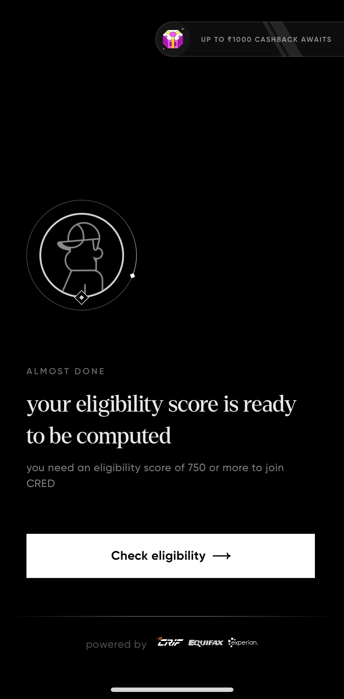 Cred Screen screen in the Checking eligibility (credit score) flow