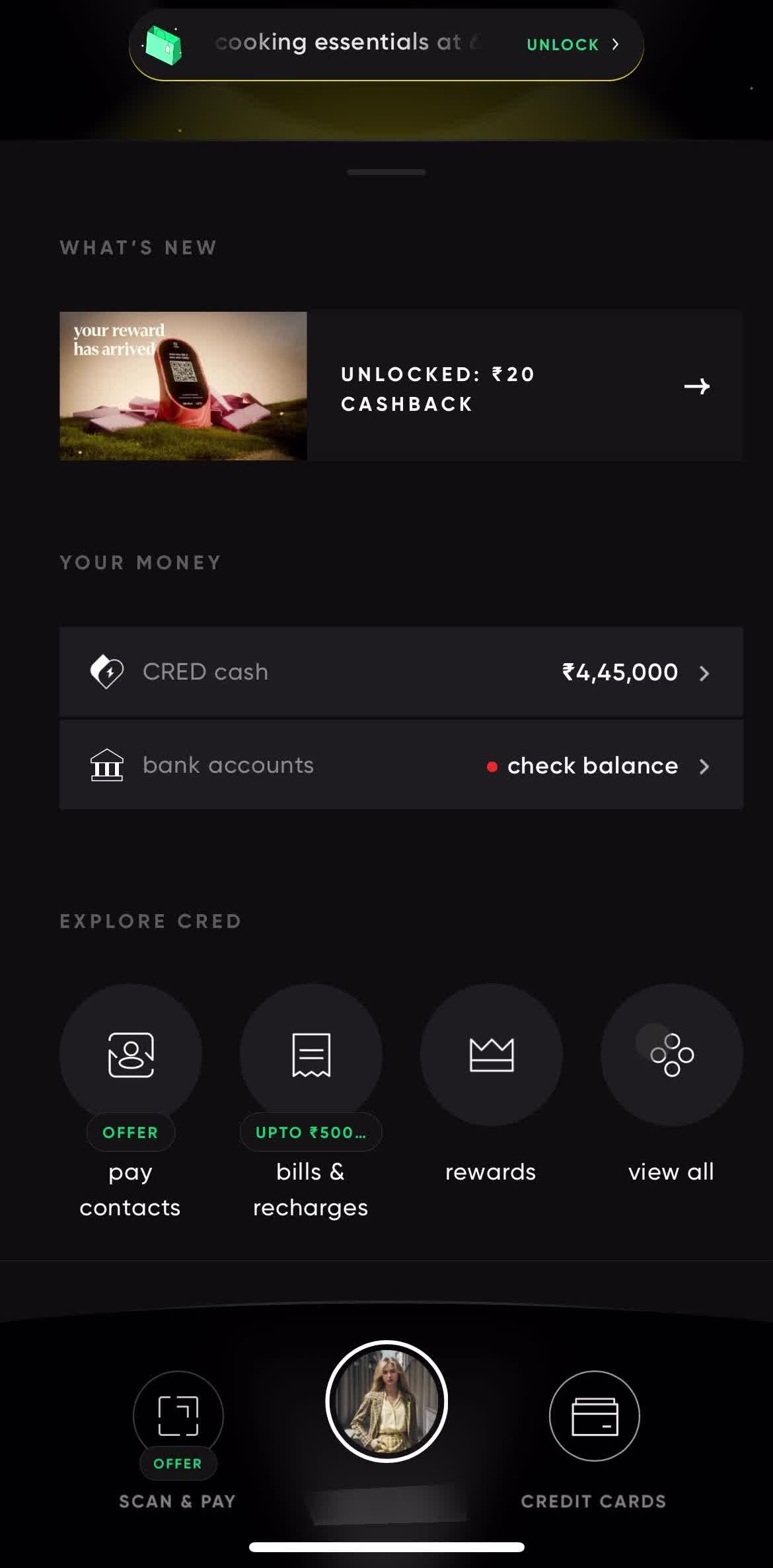 Cred Home screen in the Inviting People flow