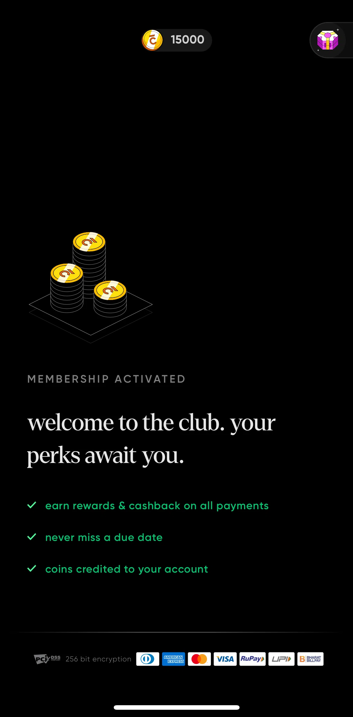 Cred Screen screen in the Making the first payment flow