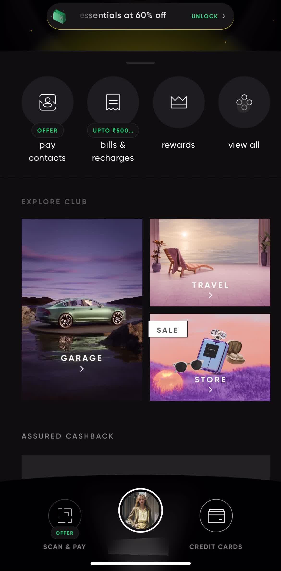 Cred Home screen in the Support flow