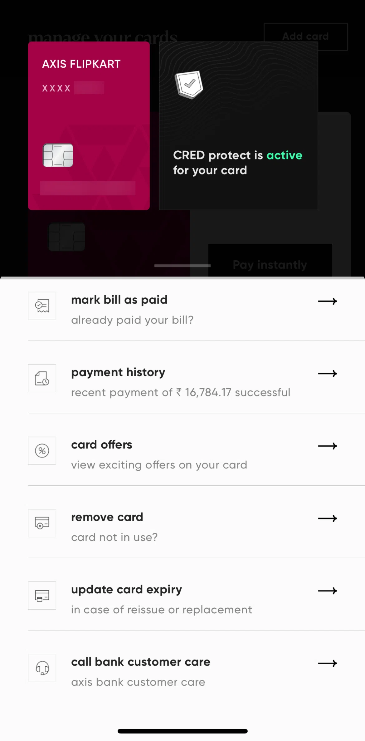 Cred Screen screen in the Update card expiry date flow