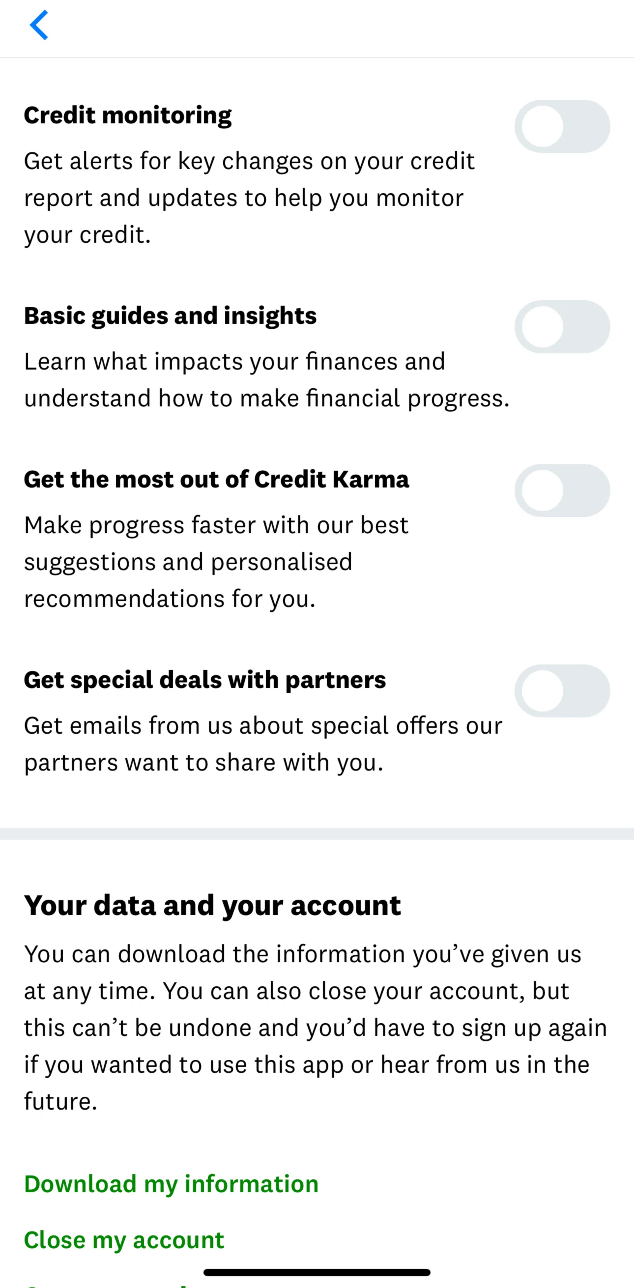Credit Karma Screen screen in the Editing profile flow