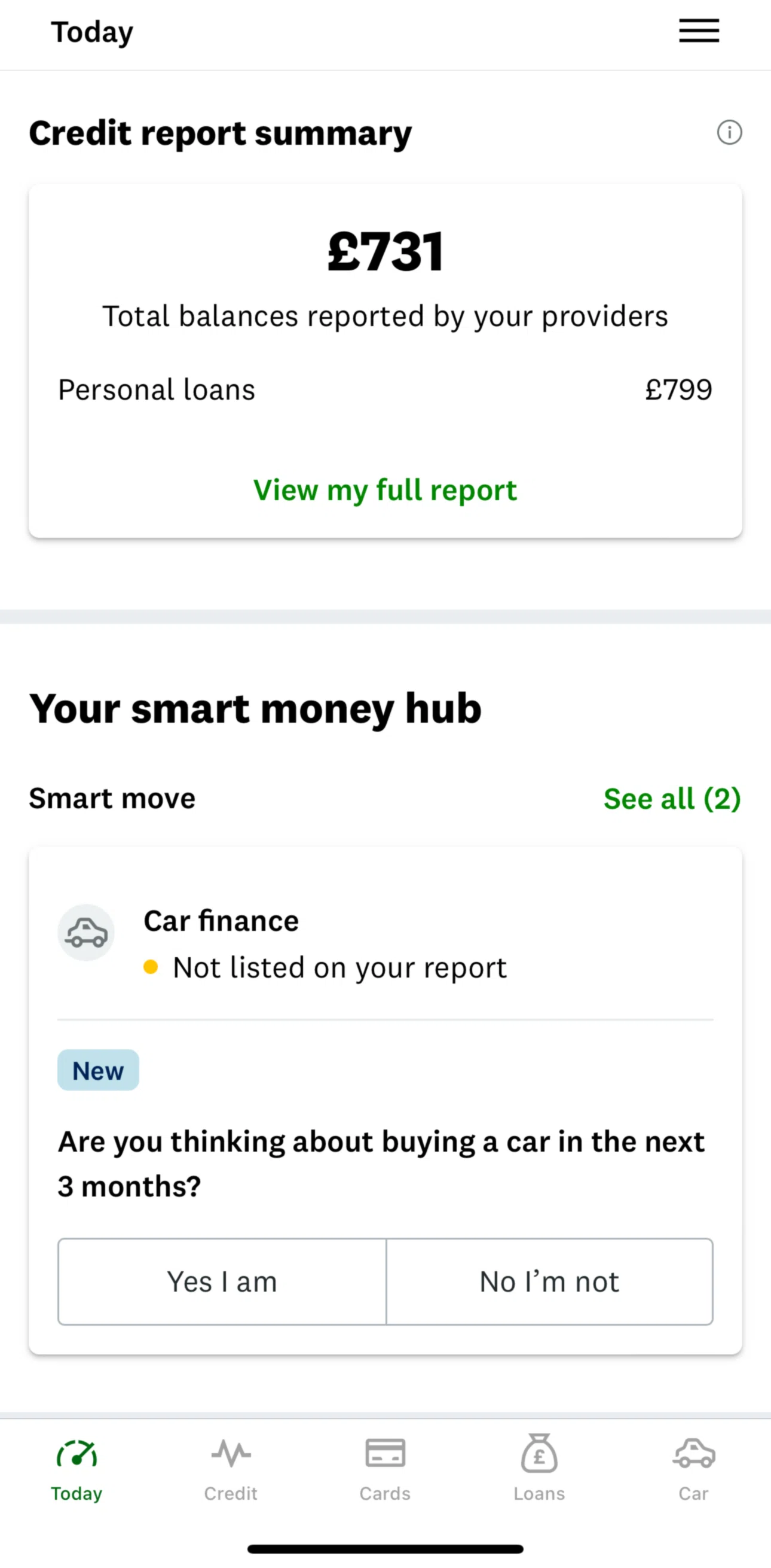 Credit Karma Screen screen in the Full credit report flow