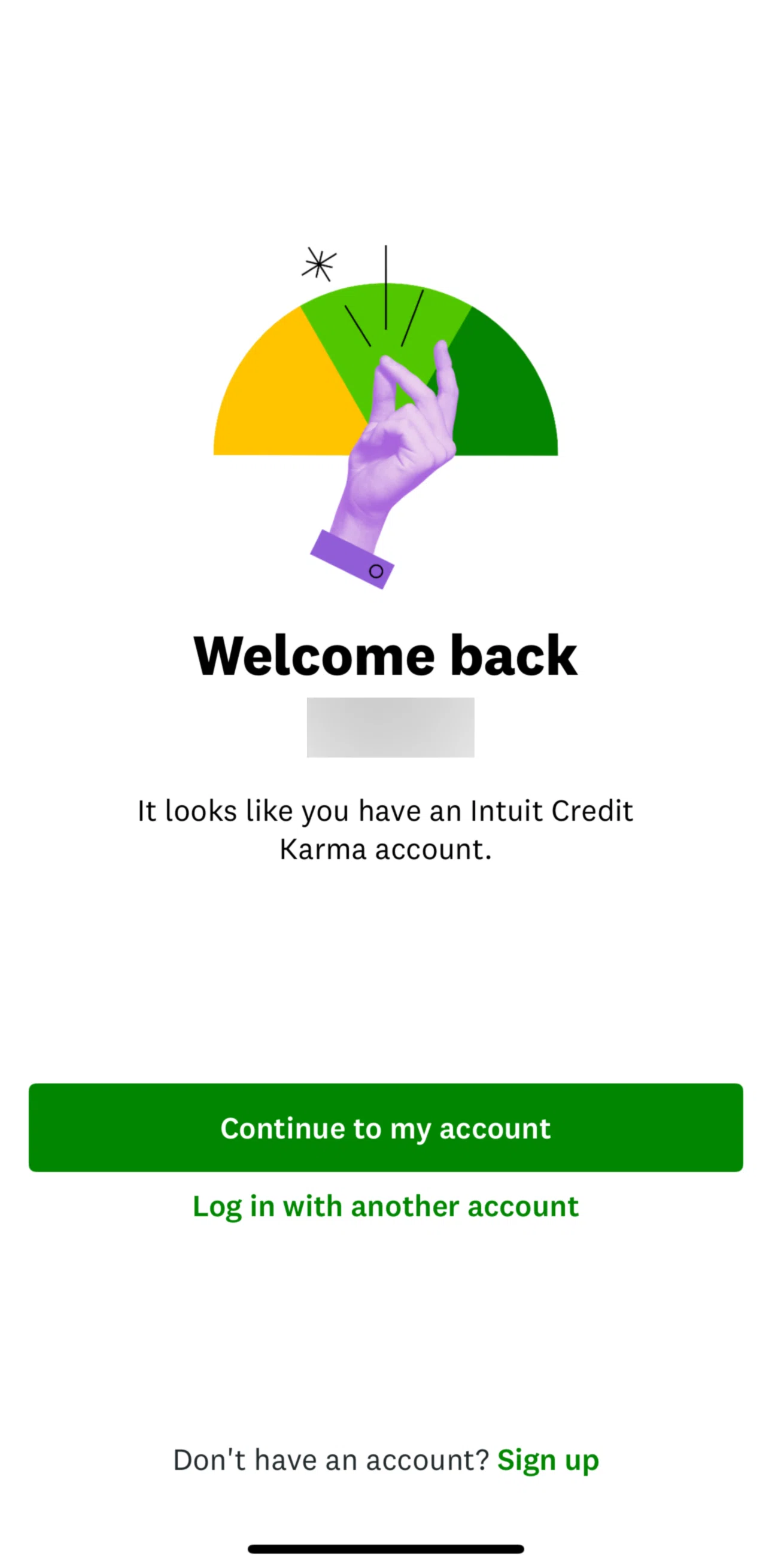 Credit Karma Screen screen in the Logging in flow