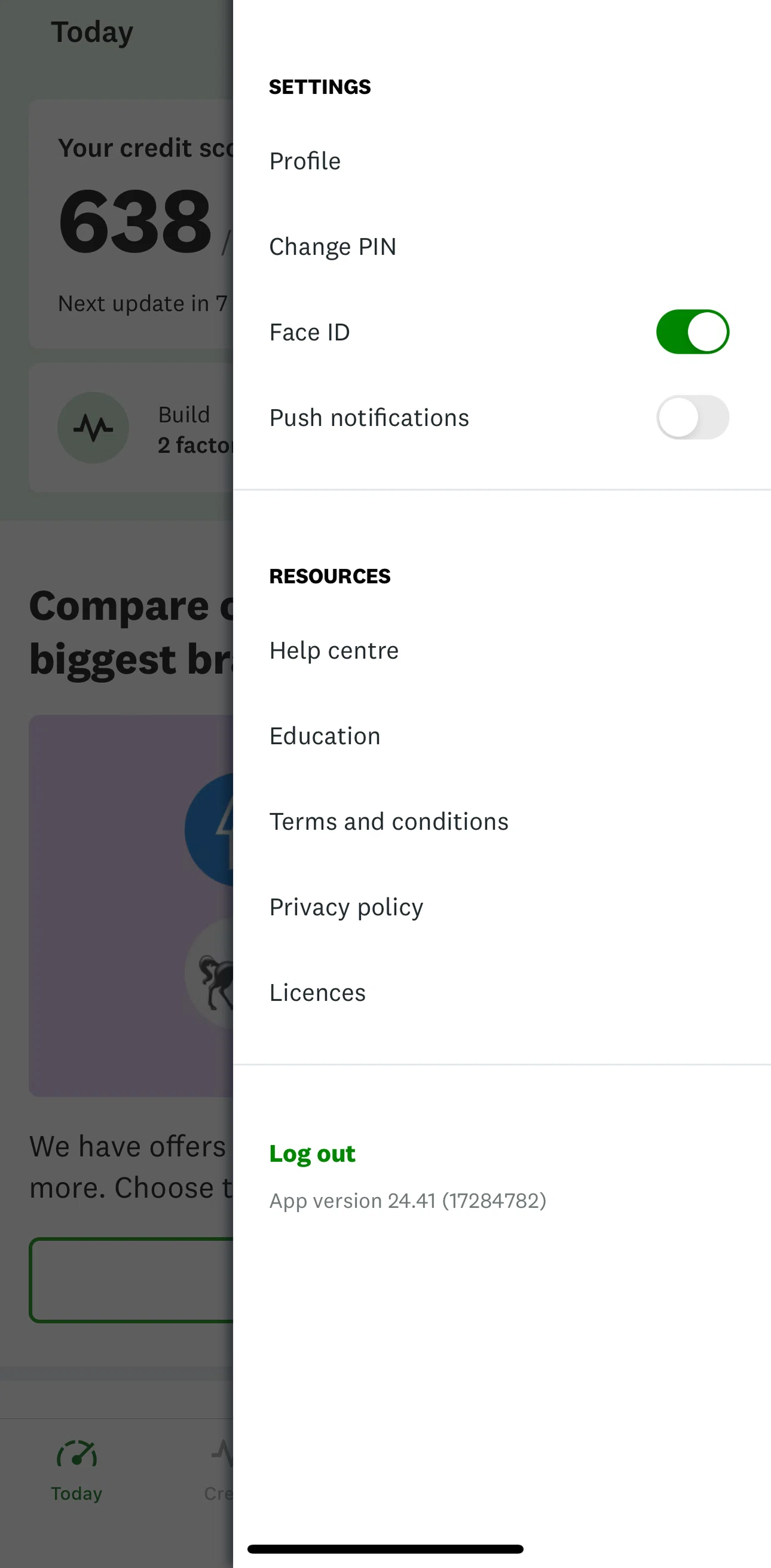 Credit Karma Screen screen in the Logging out flow