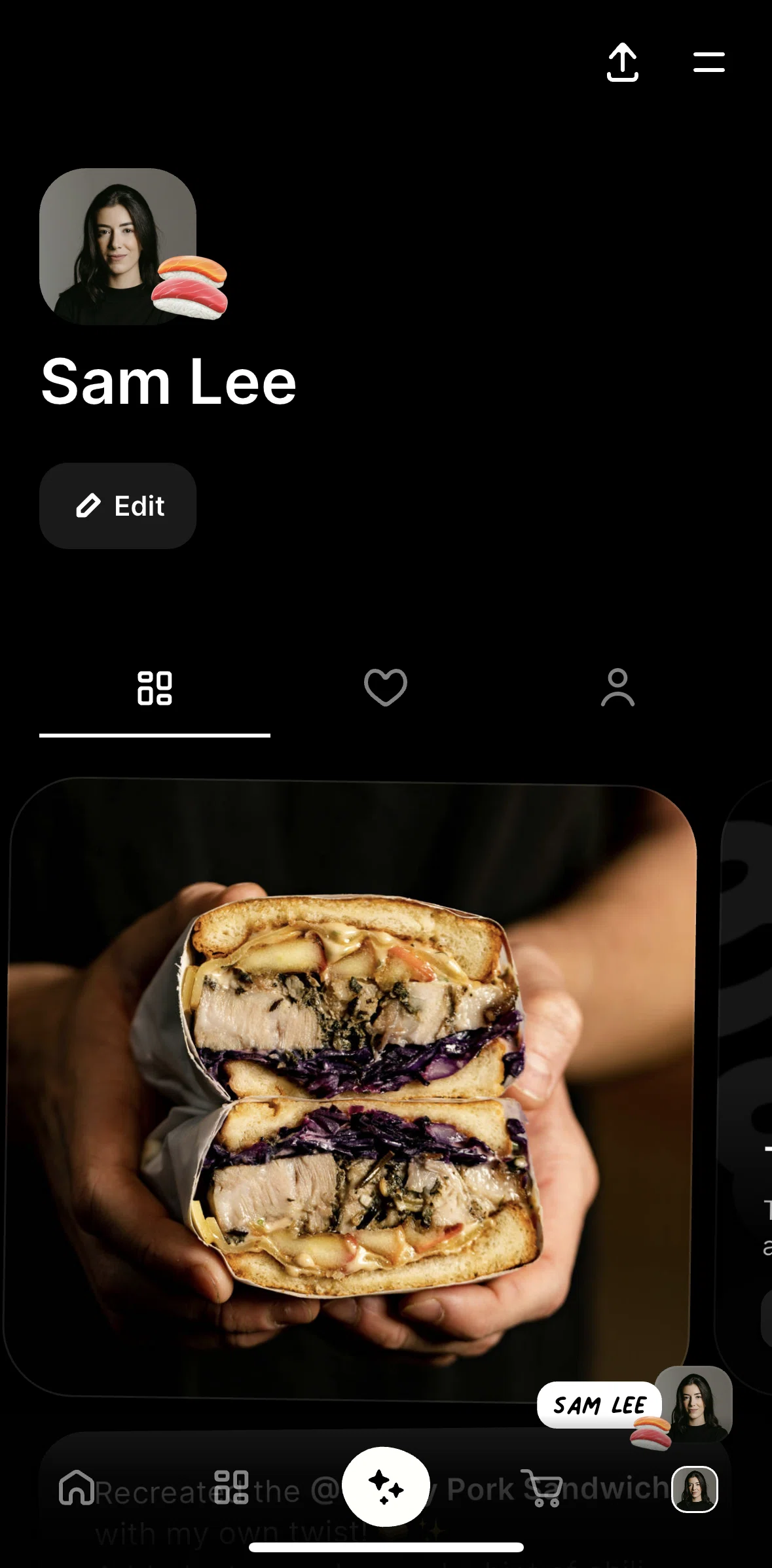 CREME Screen screen in the Bites (profile) flow