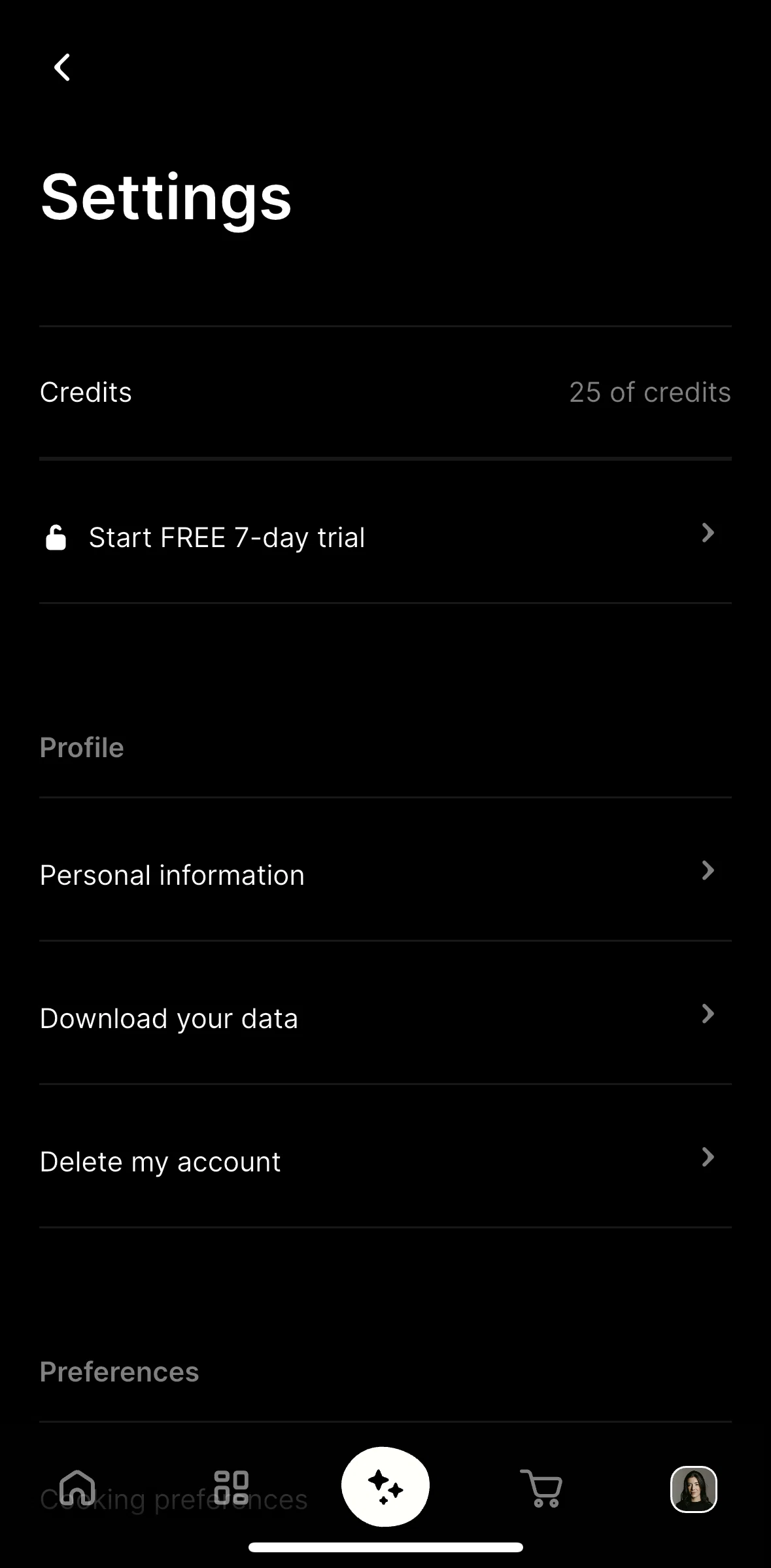 CREME Screen screen in the Deleting account flow