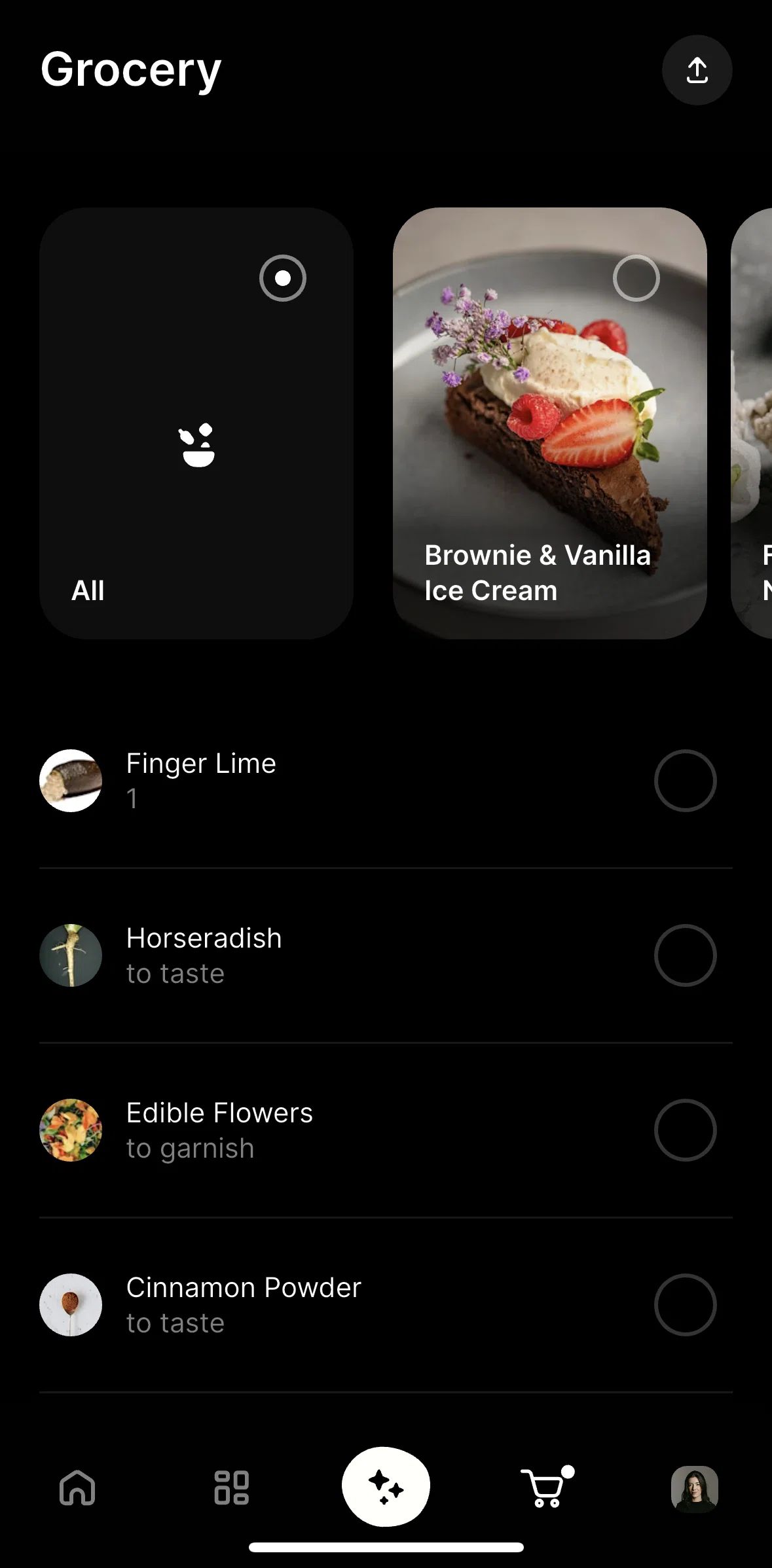 CREME Screen screen in the Filtering by recipe flow