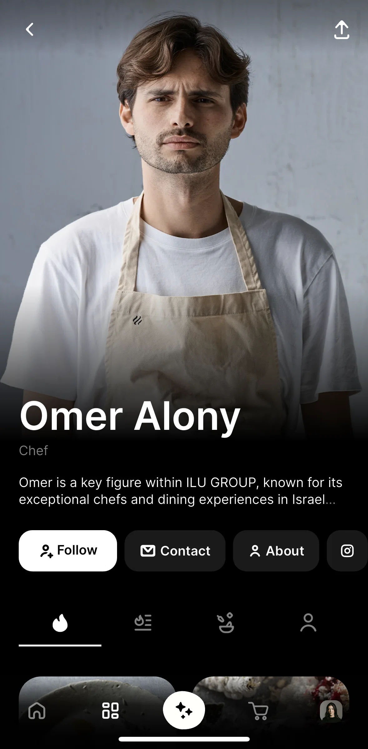 CREME Screen screen in the Following a chef flow