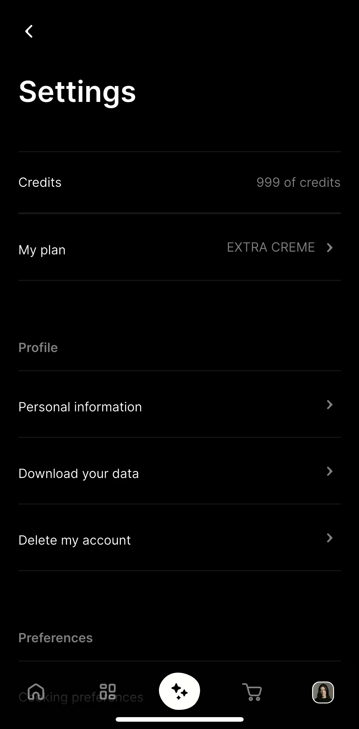 CREME Screen screen in the My plan flow