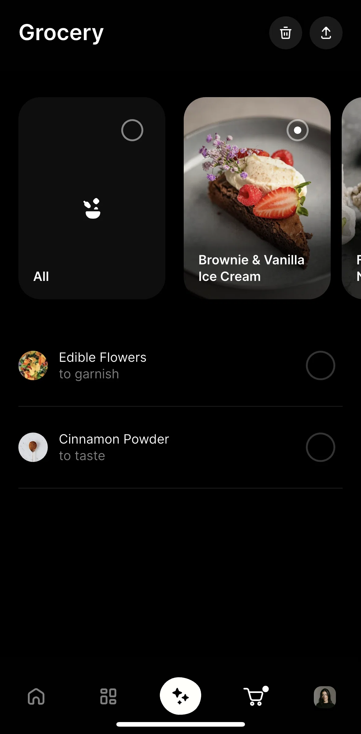 CREME Screen screen in the Removing all ingredients flow