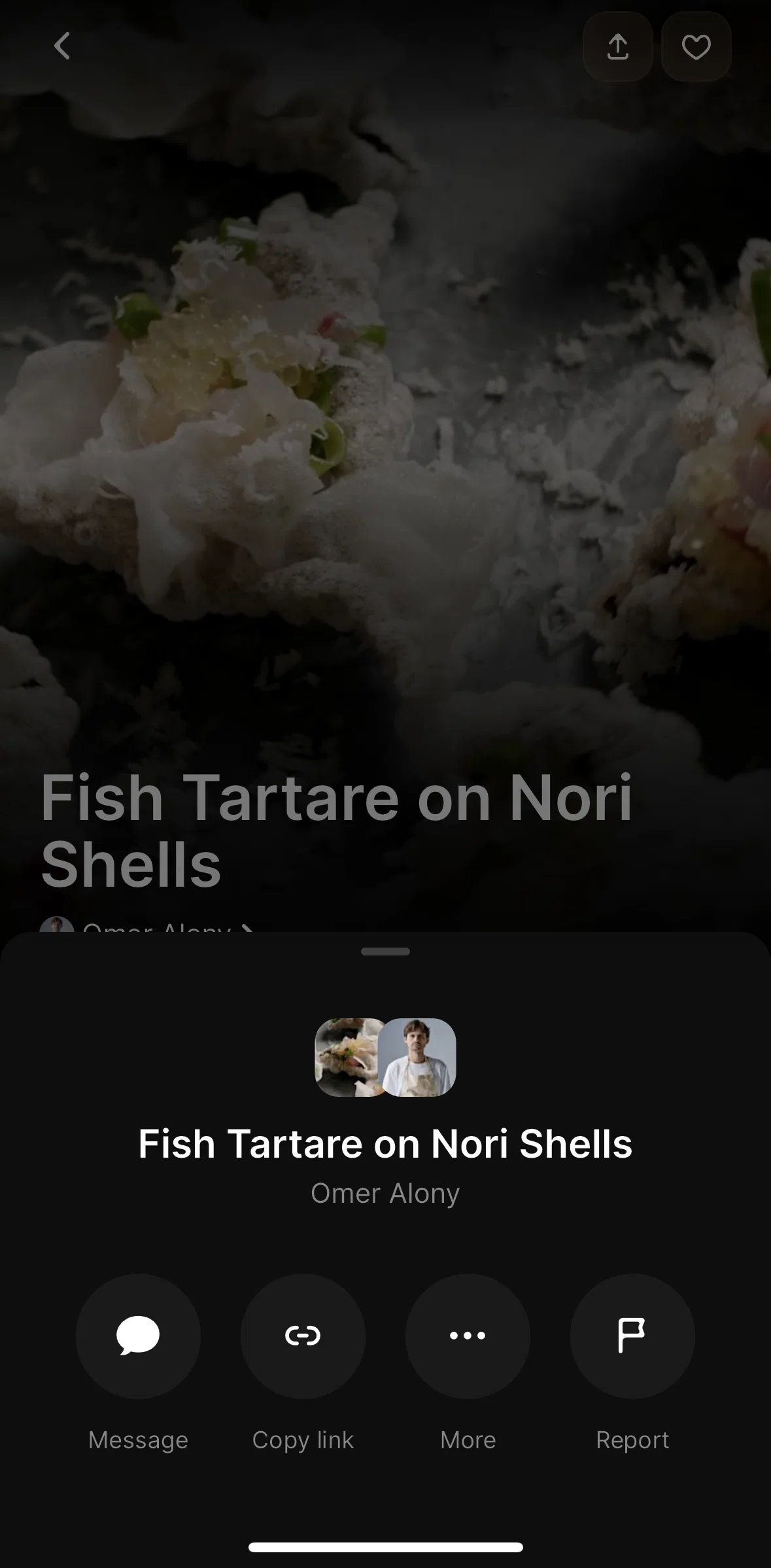 CREME Screen screen in the Reporting a recipe flow