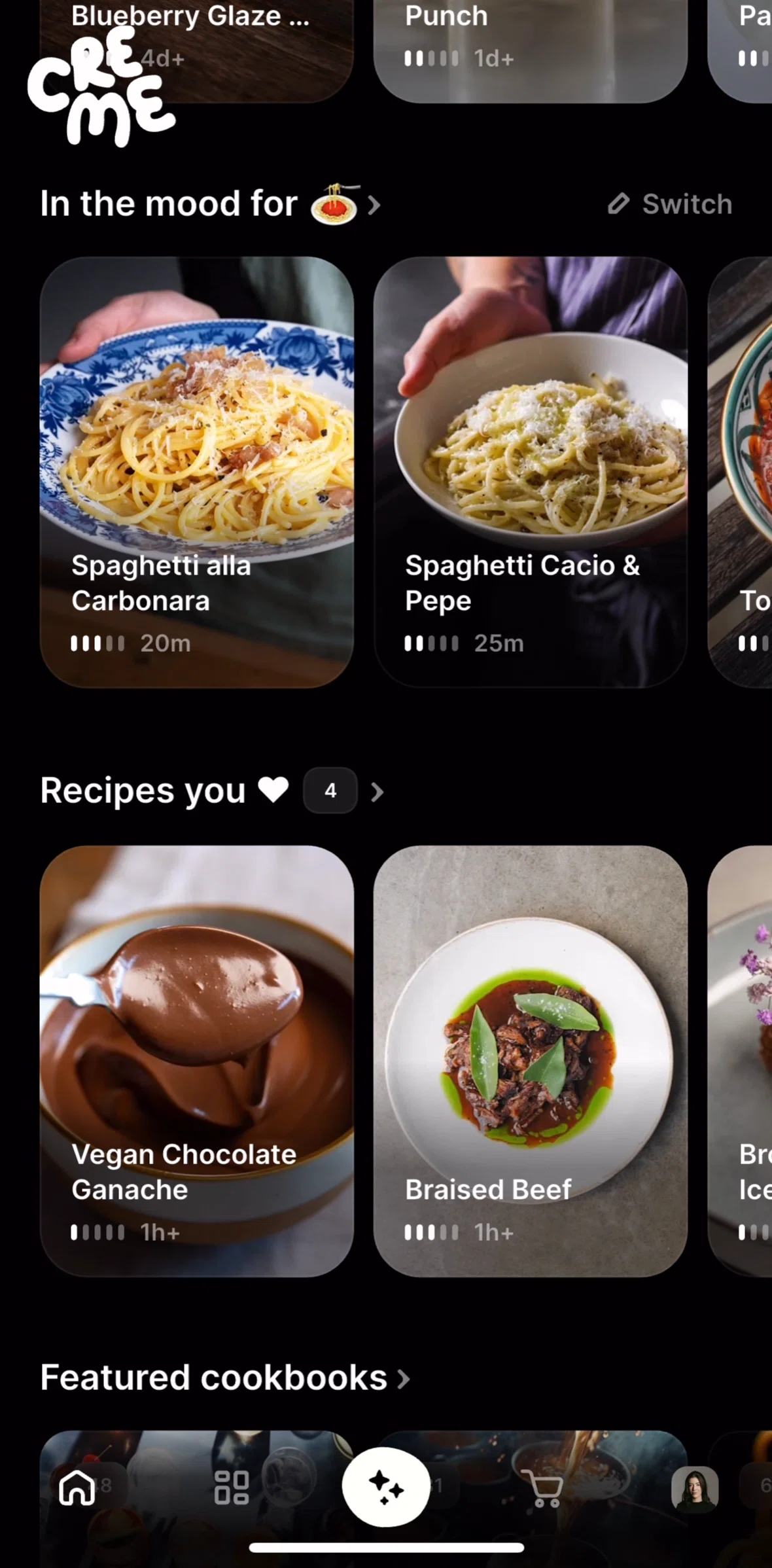 CREME Screen screen in the Setting a food mood flow